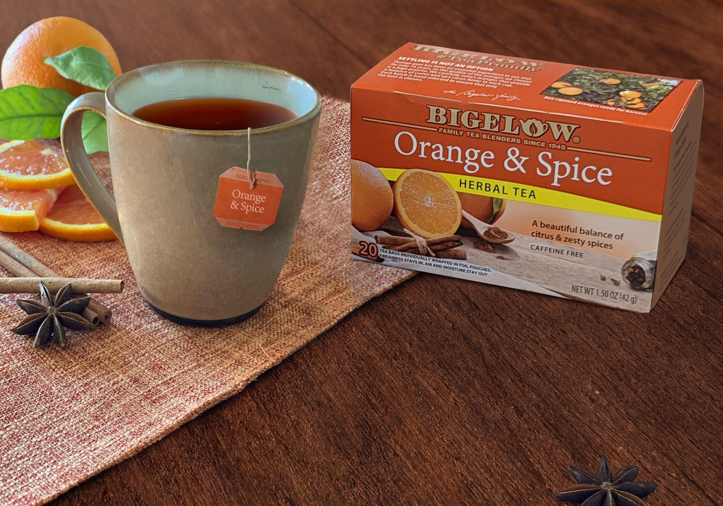 Bigelow Tea Orange & Spice Herbal Tea, Caffeine Free, 20 Count Box (Pack of 6), 120 Total Tea Bags