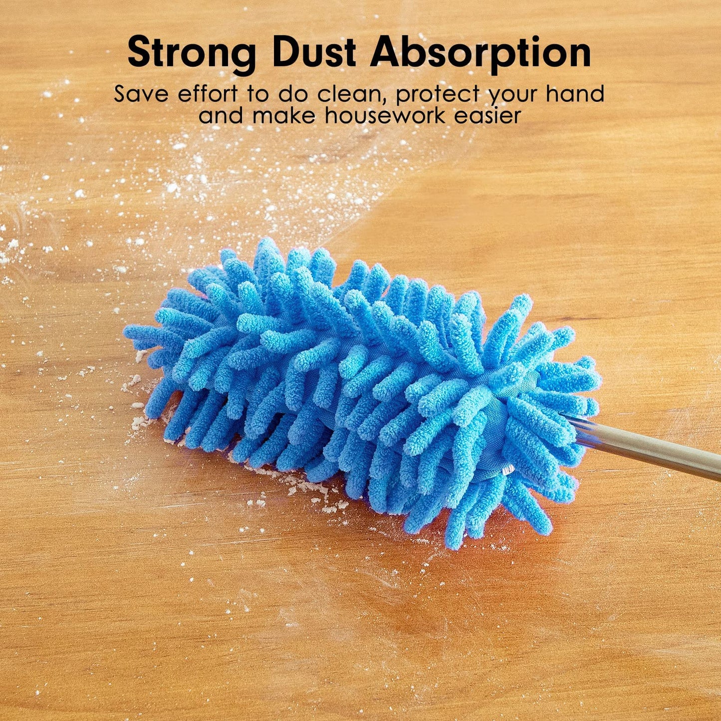 Microfiber Duster For Cleaning, Tukuos Hand Washable Dusters With 2Pcs Replaceable Microfiber Head, Extendable Pole, Detachable