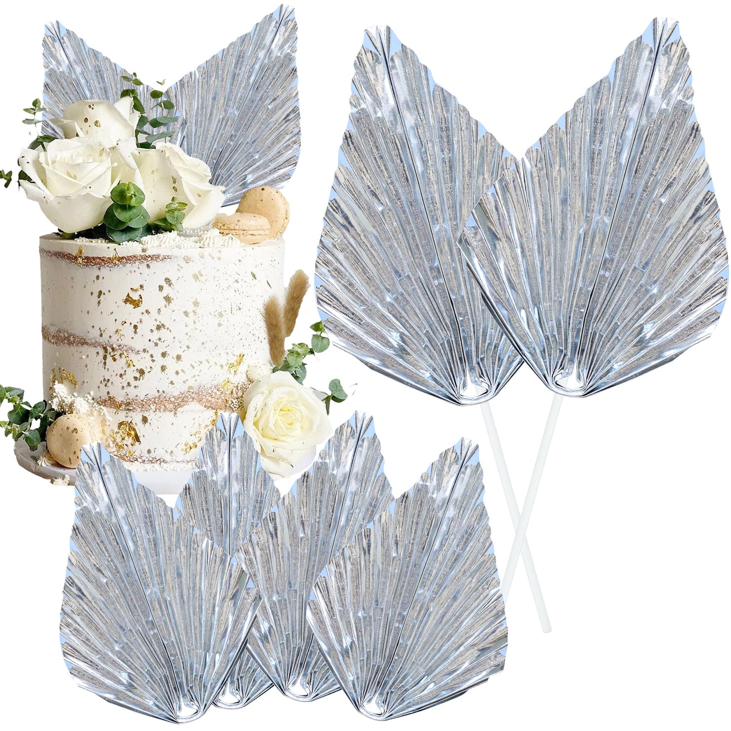 Gyufise 6Pcs Paper Palm Fan Cake Topper Palm Leaf Fan Cake Pick for DIY Bakeware Craft Project Home Made Wedding Bridal Shower B
