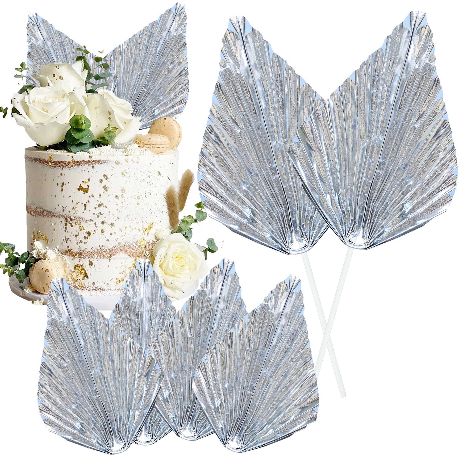 Gyufise 6Pcs Paper Palm Fan Cake Topper Palm Leaf Fan Cake Pick for DIY Bakeware Craft Project Home Made Wedding Bridal Shower B