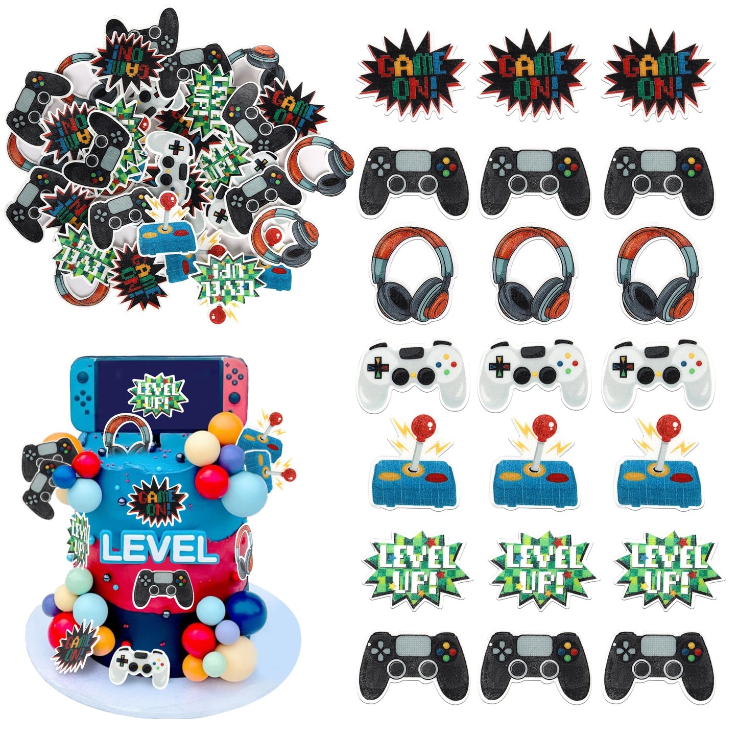 60 Pcs Edible Video Game Cupcake Toppers Gamepad Cake Decorations Edible Game On Controllers Cupcake Picks For Game Theme Baby Shower Boys Girls Birthday Anniversary Party Food Decorations Supplies