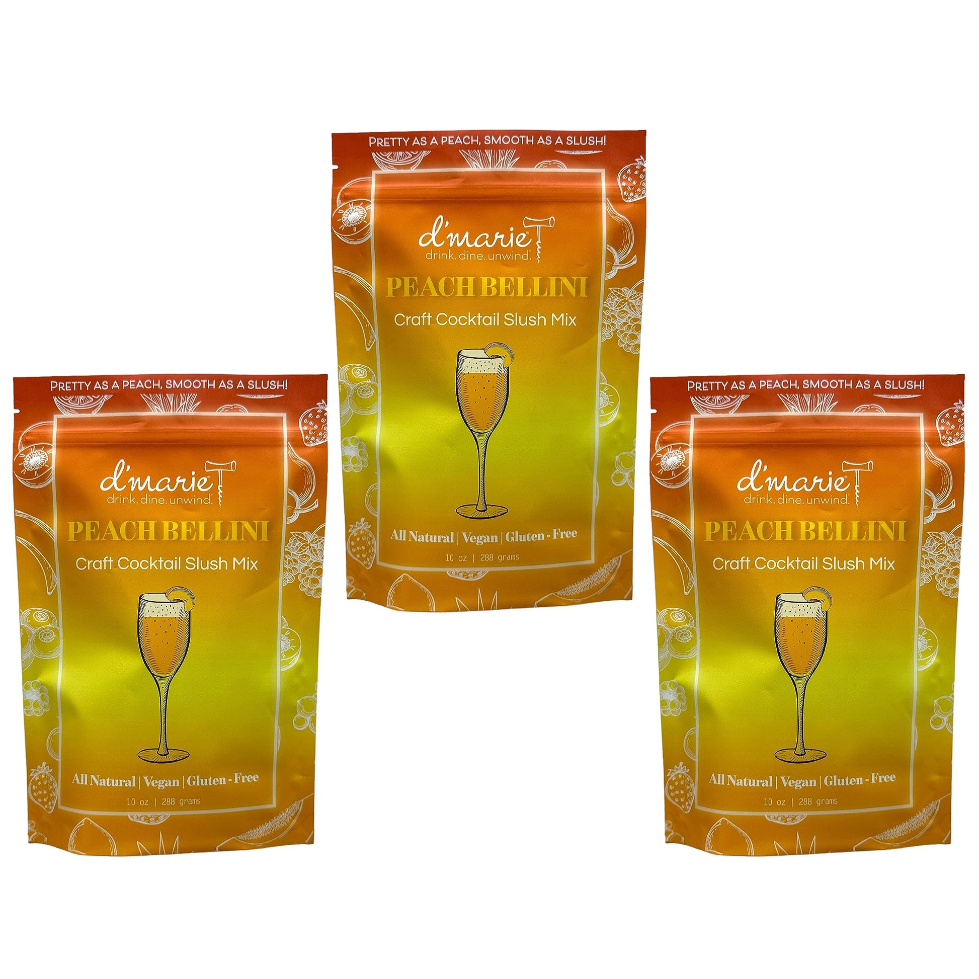 DMARIE Frozen Cocktail Drink Mix - Peach Bellini Slushies - All Natural Low Sugar - 10 Ounce (Pack of 3)