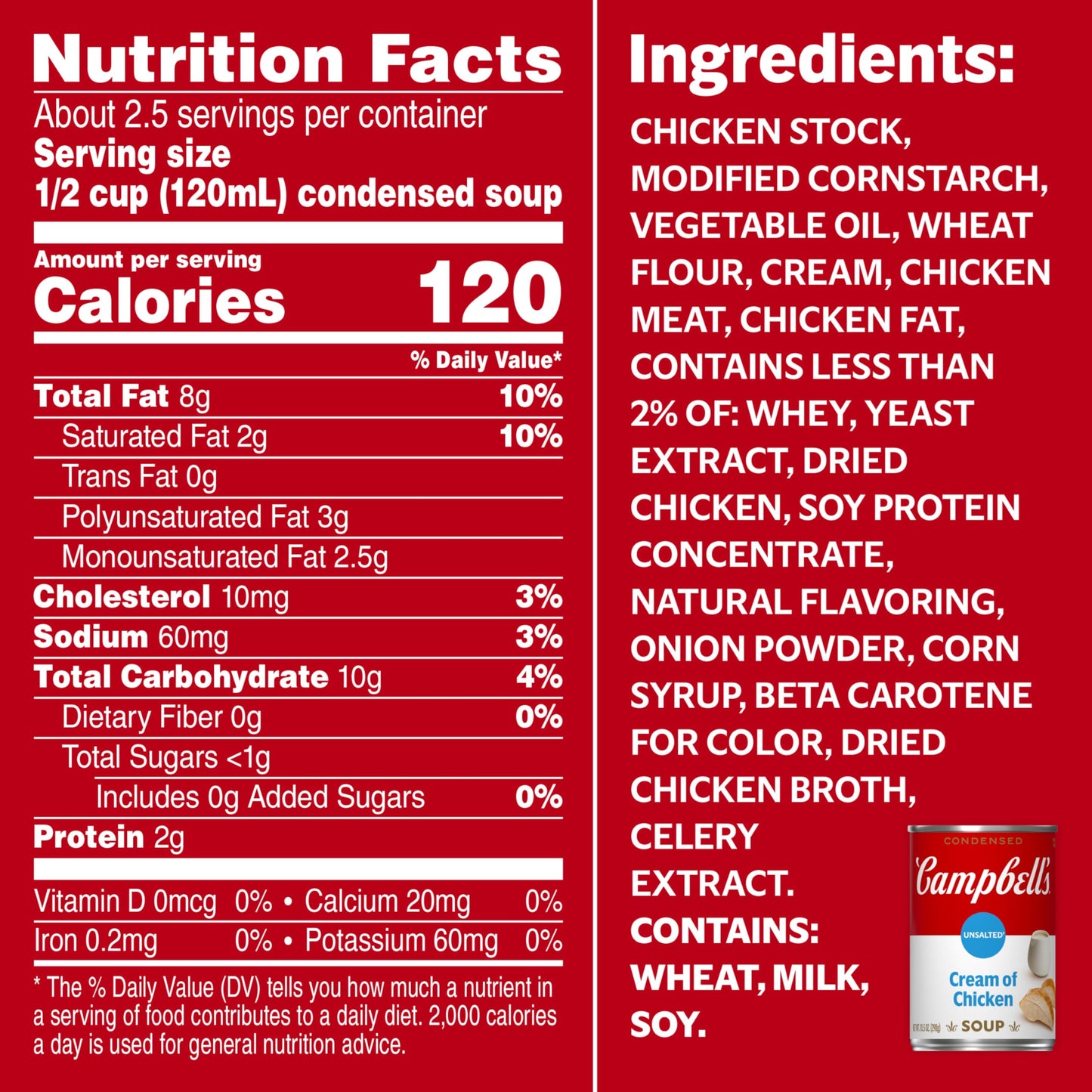 Campbells Condensed Cream of Chicken Soup, Unsalted, 10.5 oz Can