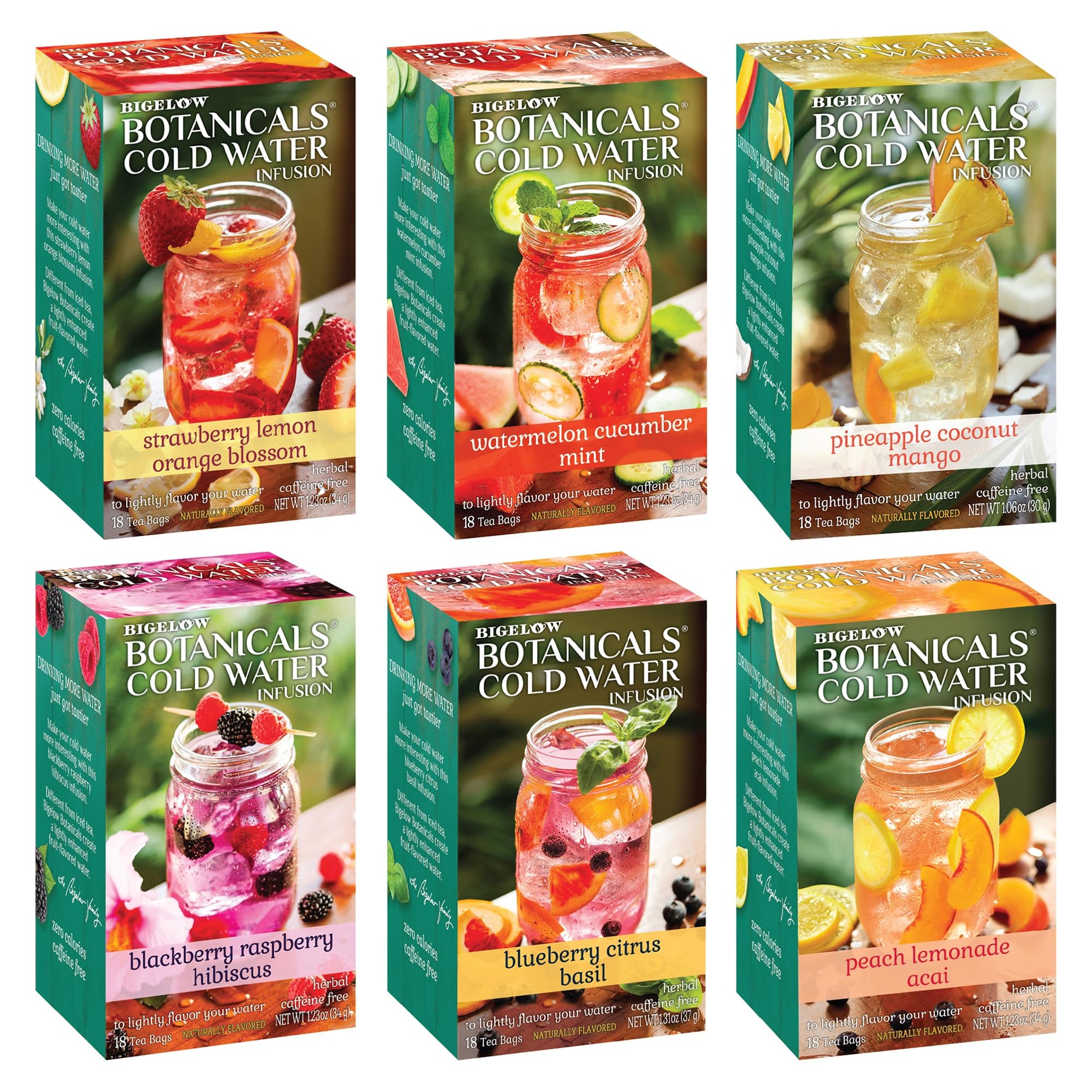 Bigelow Cold Water Herbal Infusion Variety Pack, Caffeine Free, 18 Count (Pack of 6), 108 Total Tea Bags