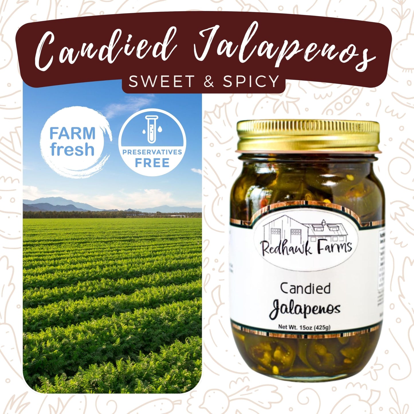 Redhawk Farms Candied Jalapenos - Premium Candied Jalapeno Slices In A Flavorful Vinegar Brine - All Natural, Gourmet Snacks & G