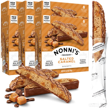 Nonni's Salted Caramel Biscotti Italian Cookies - 6 Boxes - Biscotti Individually Wrapped Cookies - Italian Biscotti Cookies w/R