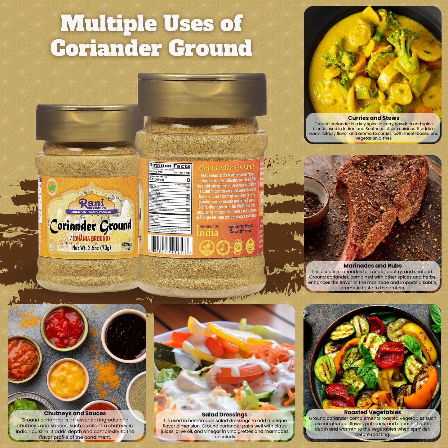 Rani Coriander Ground Powder Spice, 2.5oz (70g), All Natural, Vegan, Non-GMO, Kosher, Gluten Friendly, Indian Origin