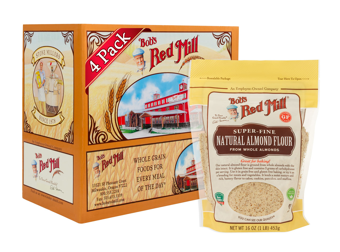 Bobs Red Mill Almond Flour, Non-GMO, Vegan, Paleo, Keto, 16oz (Pack of 4)