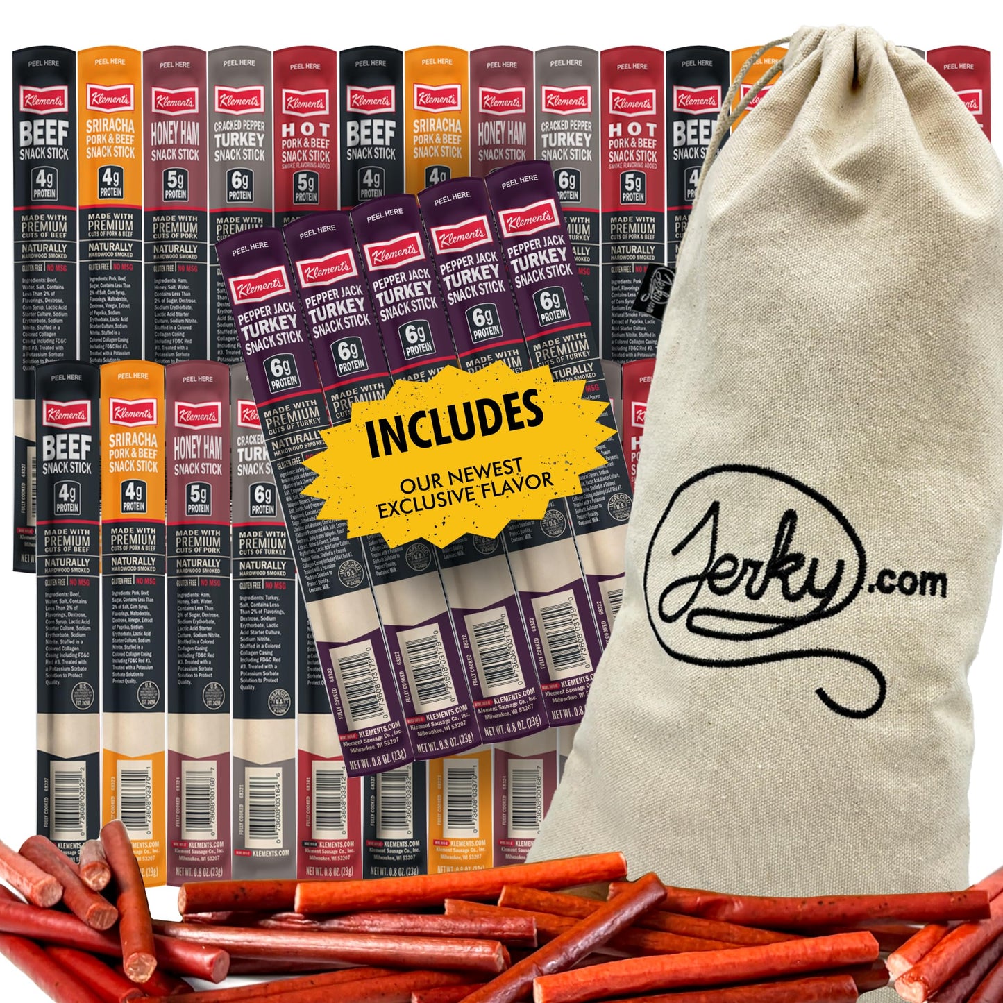 Jerky.Com Jerky Gift Basket For Men | 30 Piece Meat Sticks Sampler With Beef Sticks, Pork, Ham, Sriracha, Turkey | High Protein, Low Carb, Keto Friendly Beef Jerky Snack Pack | Christmas Gifts For Men