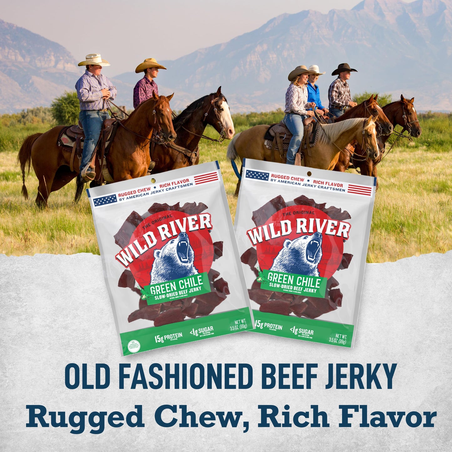 Wild River Green Chile Beef Jerky, Old Fashioned Beef Jerky, Gluten Free, Deliciously Seasoned, Savory Meat Snack For Lunches, R