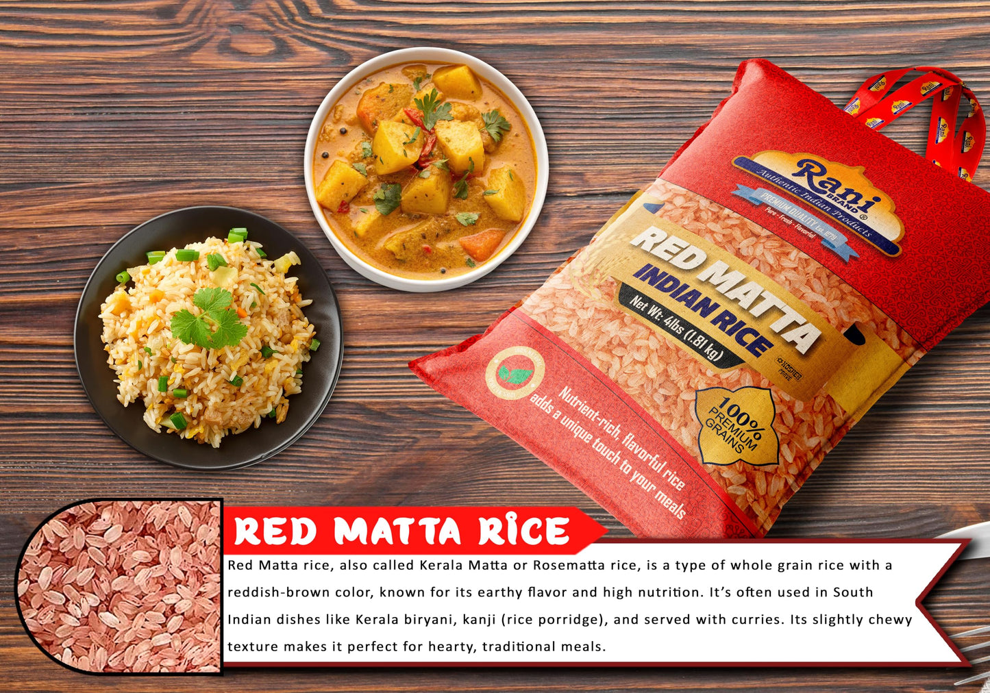 Rani Red Matta Indian Rice 64oz (4lbs) 1.81kg Cloth Bag ~ All Natural | Gluten Friendly | Vegan | Kosher | Export Quality | Indi