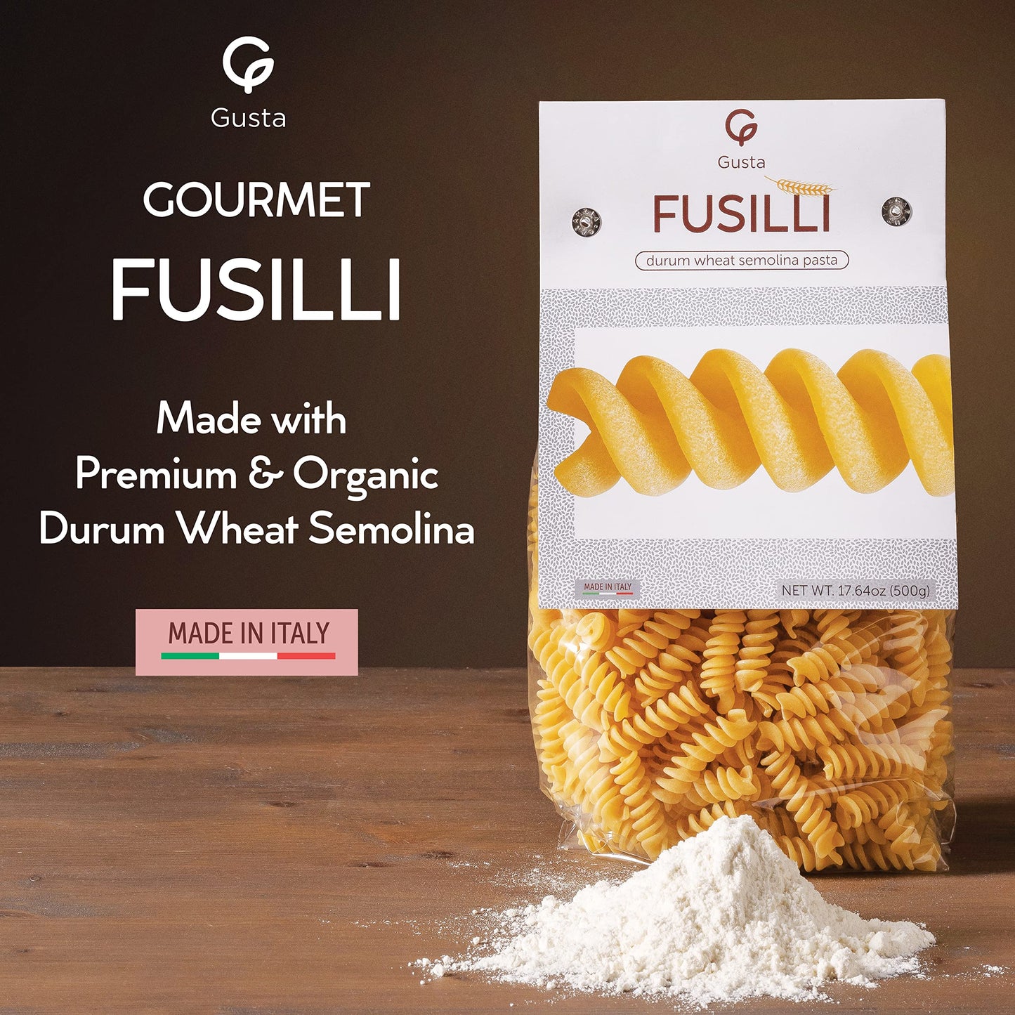 GUSTA Rotini Fusilli Pasta - Organic Non-GMO Duspirit-inspired flavor Wheat - 17.64oz (4 Pack)