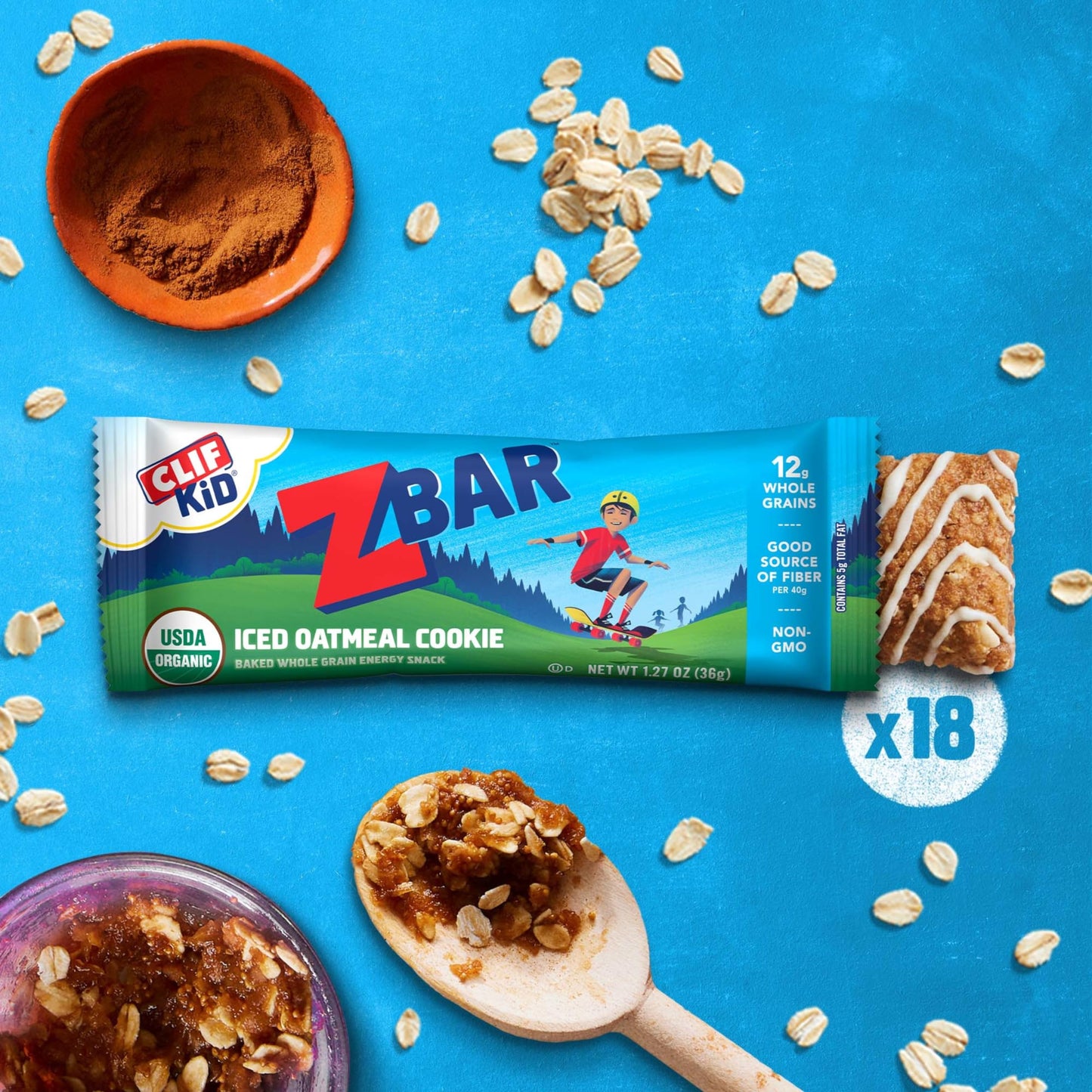 CLIF Kid Zbar - Iced Oatmeal Cookie - Soft Baked Whole Grain Snack Bars - USDA Organic - Non-GMO - Plant-Based - 1.27 oz. (18 Pa