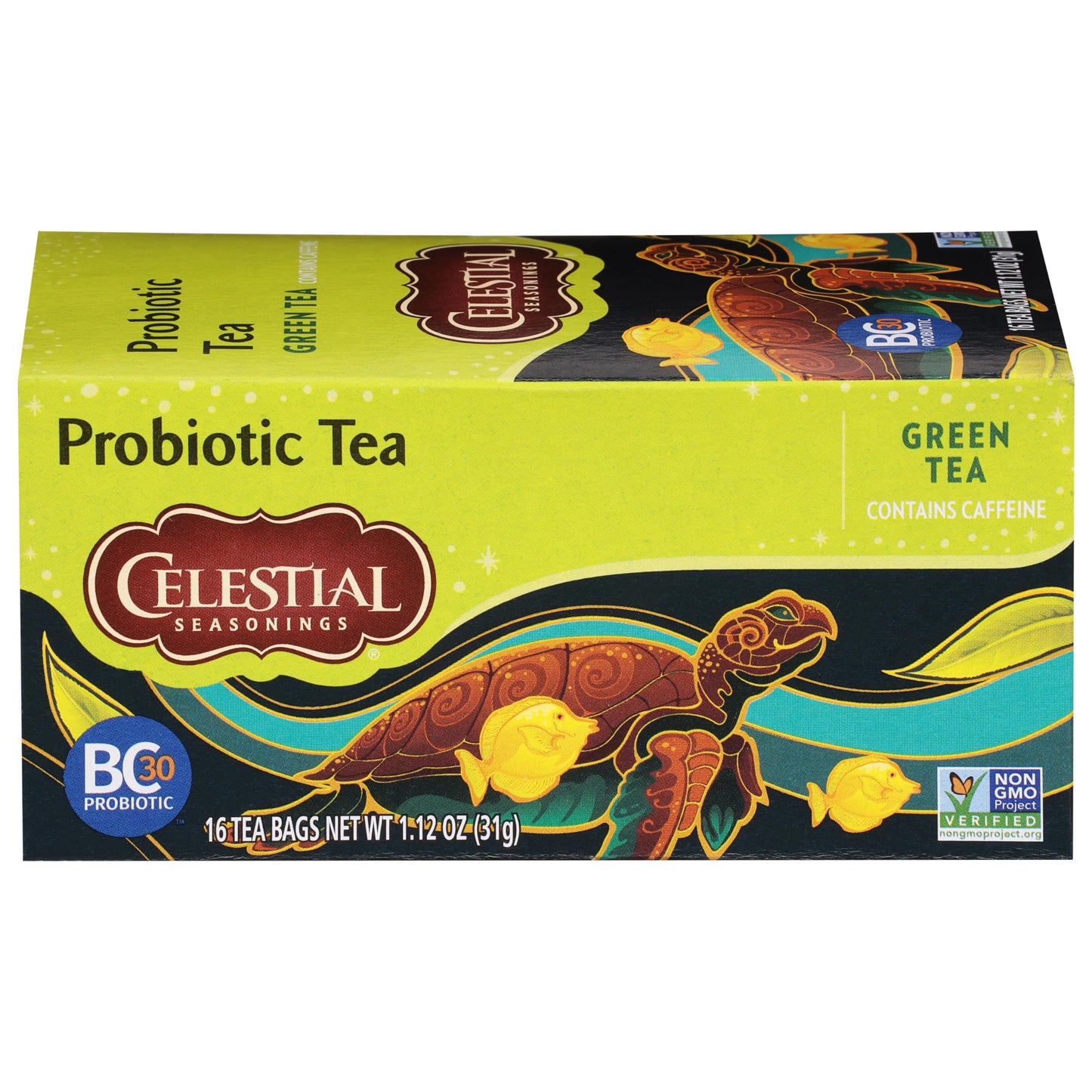 Celestial Seasonings Green Tea Probiotic Tea, Caffeinated, 16 Count, Pack of 6, Natural