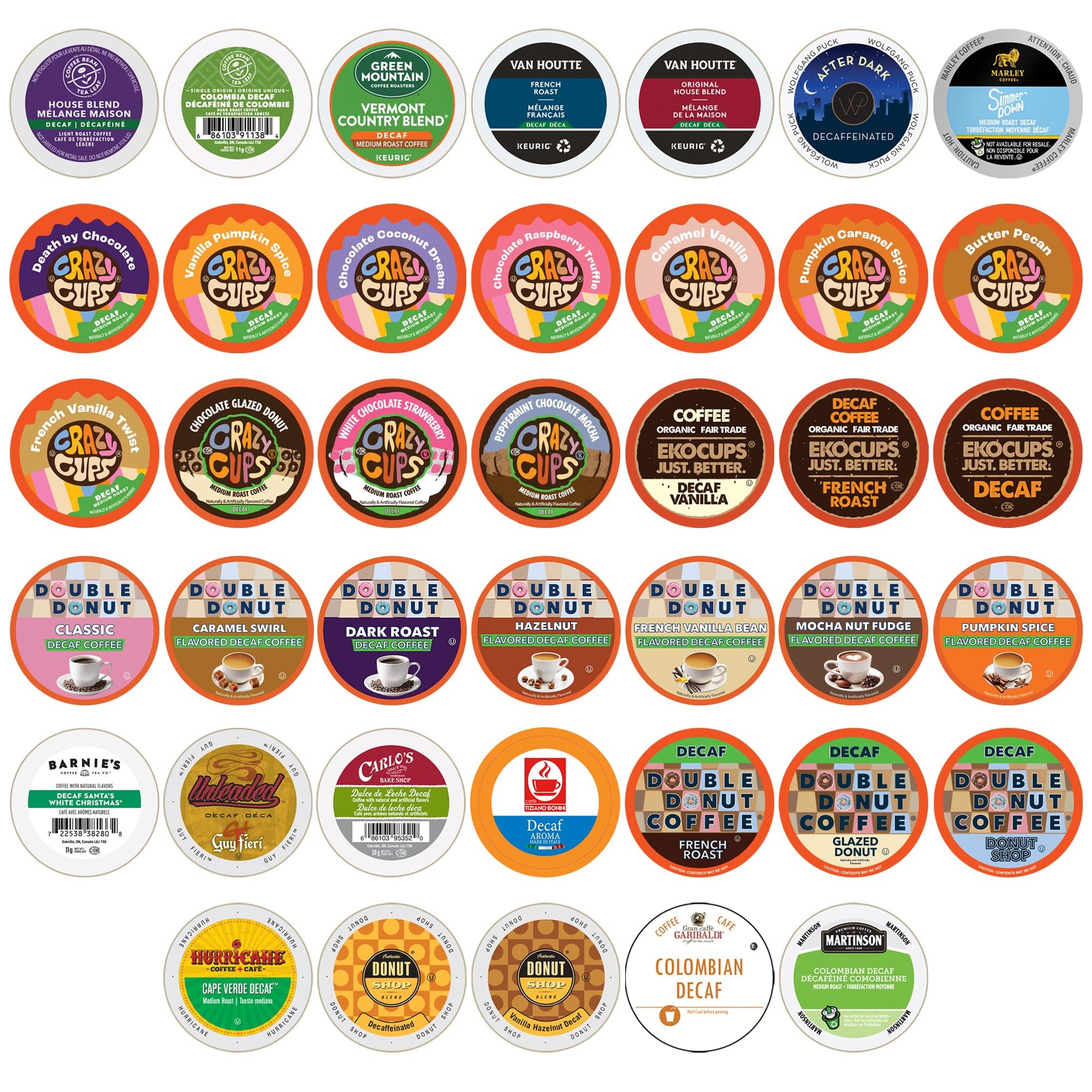 Crazy Cups Decaf K Cups Variety Pack, Unflavored & Flavored Pods, 40 Count, Compatible with Keurig Machines
