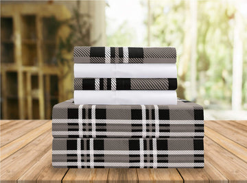 Elegant Comfort Luxury Soft Bed Sheets Plaid Pattern 1500 Thread Count Percale Egyptian Quality Softness Wrinkle And Fade Resist