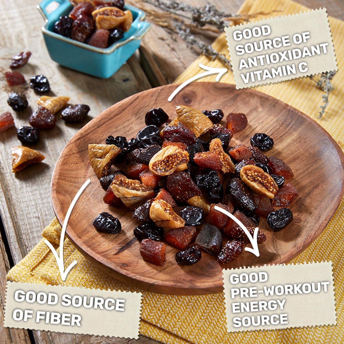 Happy Village Organic Dried Fruit Mix - Apricots, Figs, Strawberries & Tart Cherries, 20 Oz - Kosher, Non-Gmo, No Refined Sugar,