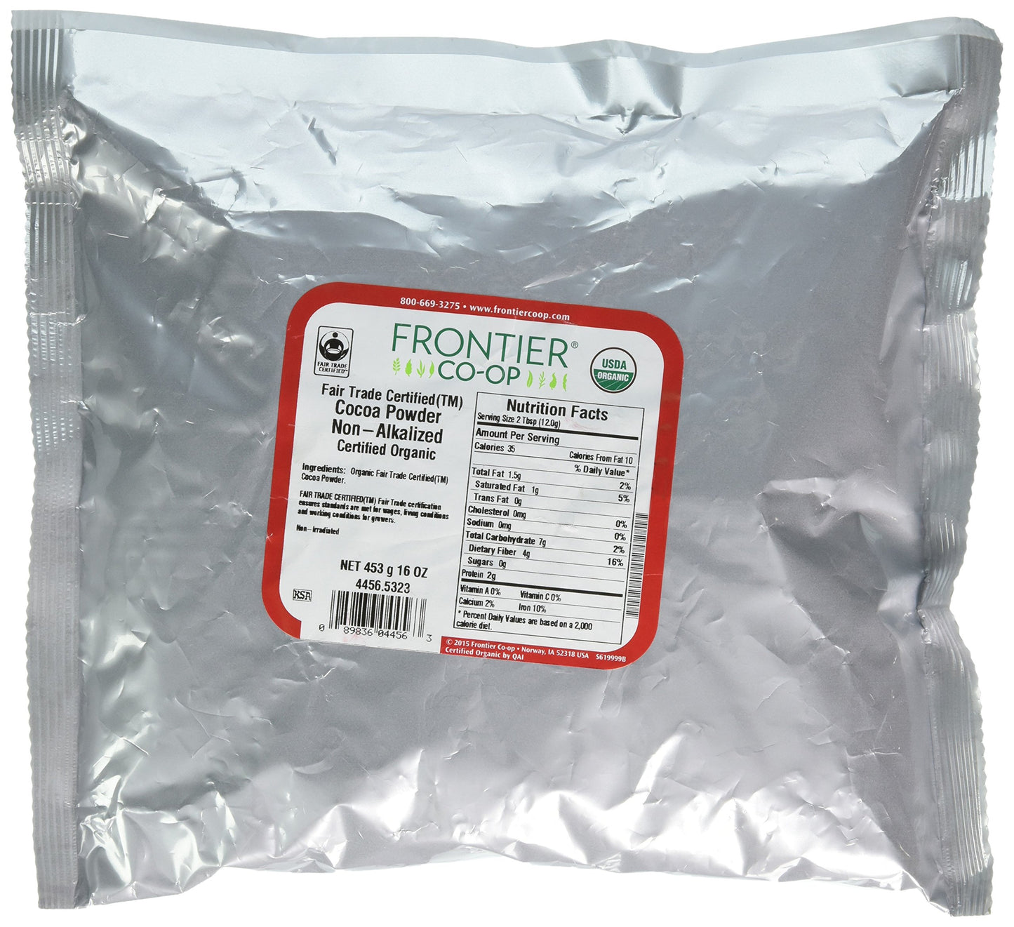 Frontier Co-Op Organic Cocoa Powder  Non-Alkalized  1Lb Bulk Bag - Fair Trade  Unsweetened Cocoa For Hot Chocolate  Pastry Chef Baking  Desserts  Restaurant Supply
