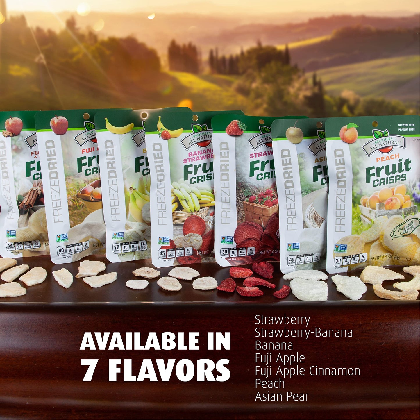 Brothers All Natural Freeze Dried Fruit Crisps, Variety Pack, 24 Single Serve Bags, Fuji Apple, Asian Pear, Banana Strawberry, M