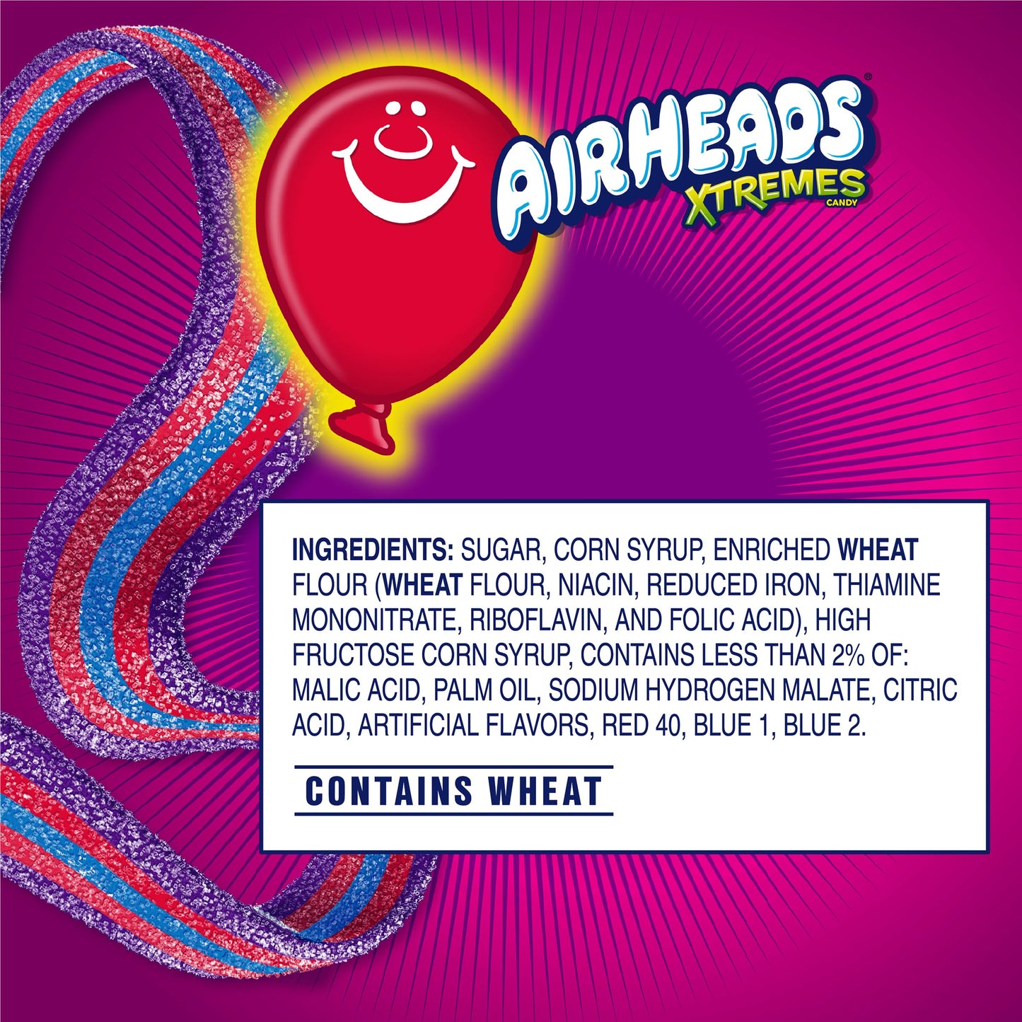 Airheads Xtremes Belts Holiday Sweetly Sour Candy  Very Berry  Christmas Stocking Stuffers for mature-themeds & Kids  Non-Melting  Candy for Christmas Bulk Party Bag  2 oz (Pack of 18)