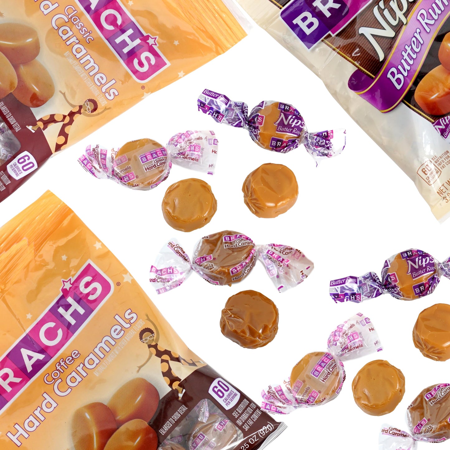 The Hampton Candy Company Nips Hard Candy Variety Pack, 3.25 oz Bags, 3 Pack - Coffee & Classic Hard Caramels