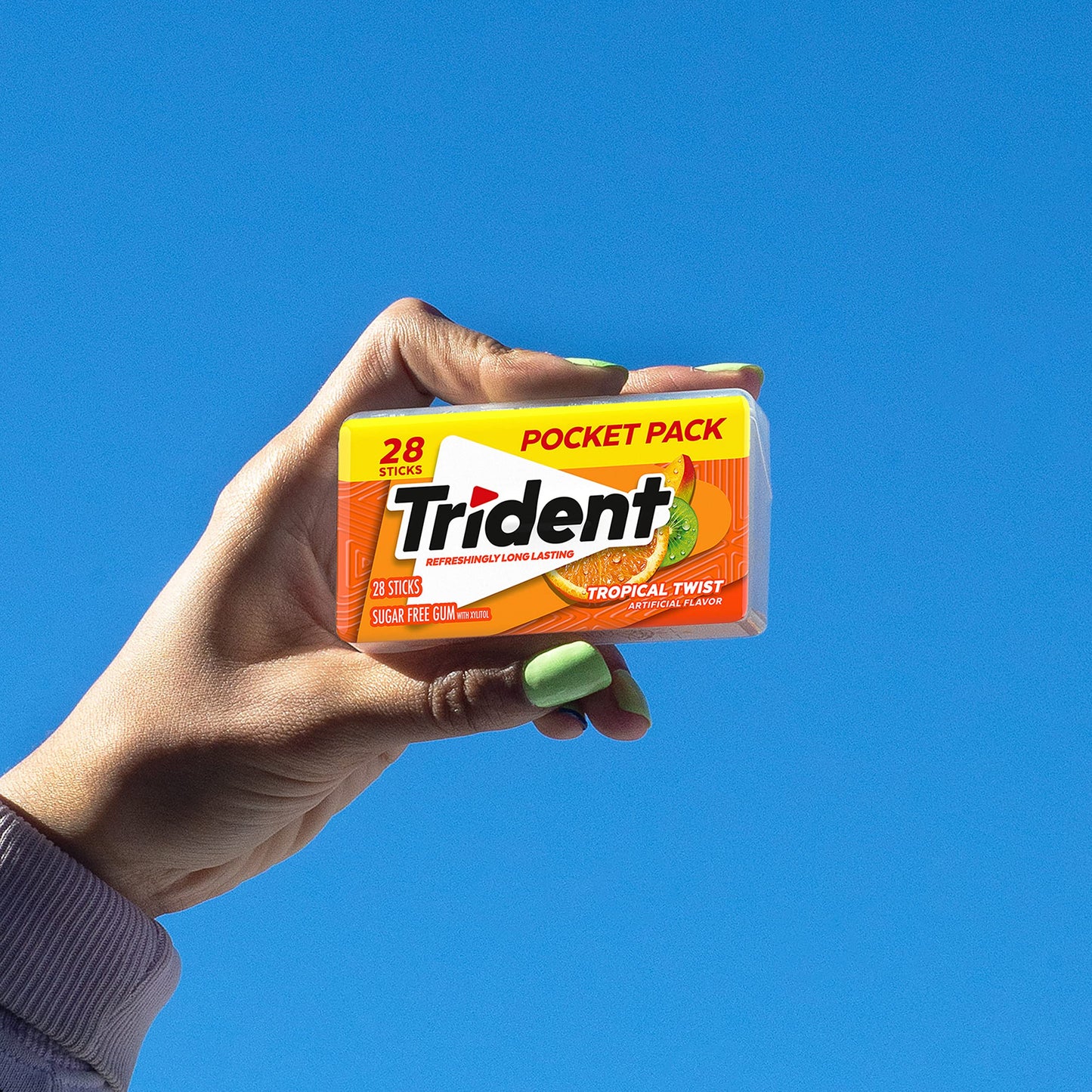 Trident Tropical Twist Sugar Free Gum, 6 Pocket Packs Of 28 Pieces (168 Total Pieces)