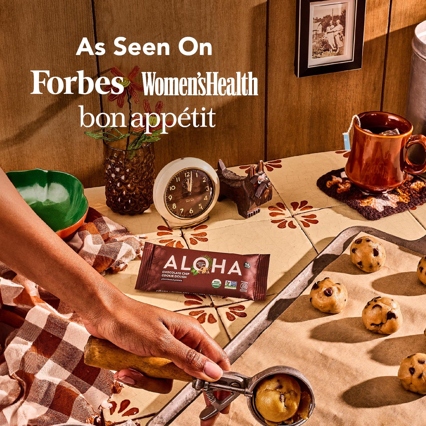 ALOHA Organic Plant Based Protein Bars - Chocolate Chip Cookie Dough - 12 Count, 1.9oz Bars - Vegan Snacks, Low Sugar, Gluten-Fr