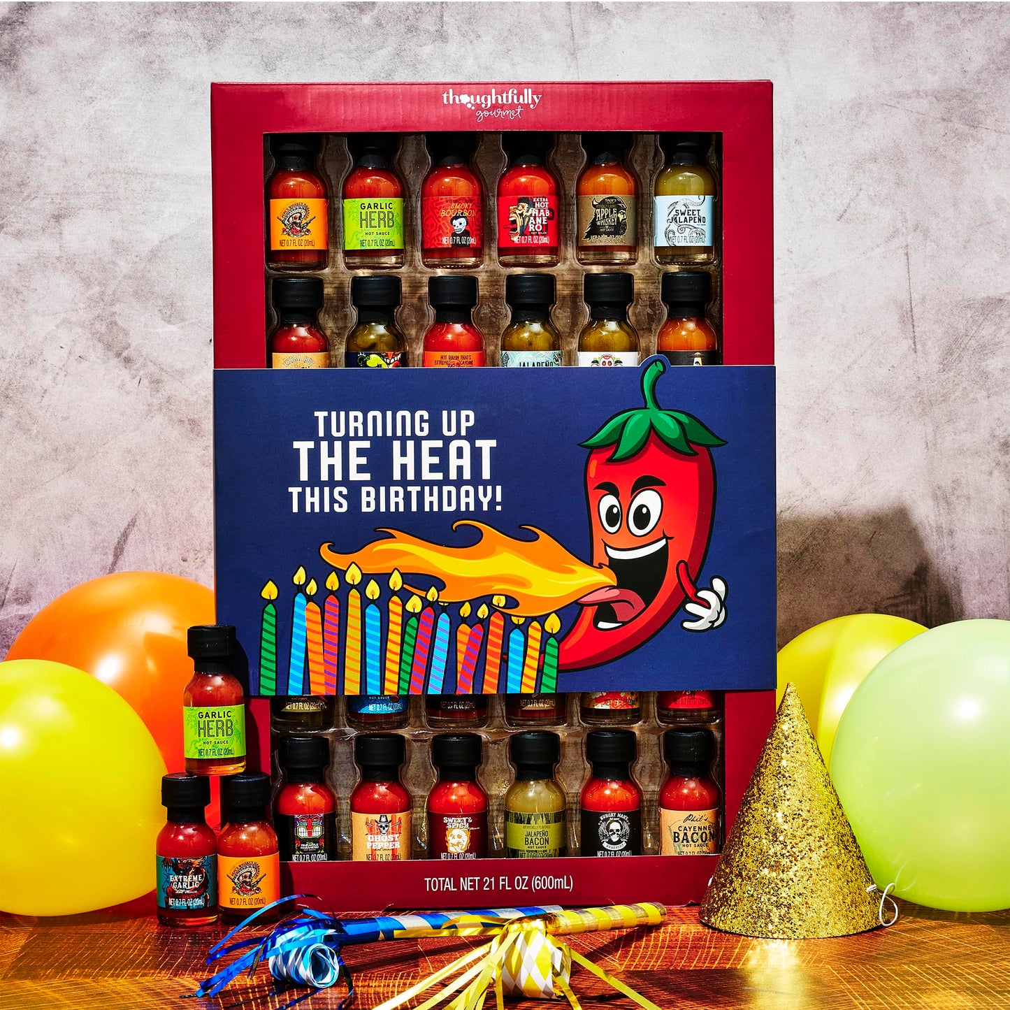 Thoughtfully Gourmet Birthday Hot Sauce Sampler Gift Set, 30-Pack With Flavors Like Garlic Herb & Apple Spirit-Inspired Flavor, Gift Wrapped For Birthdays