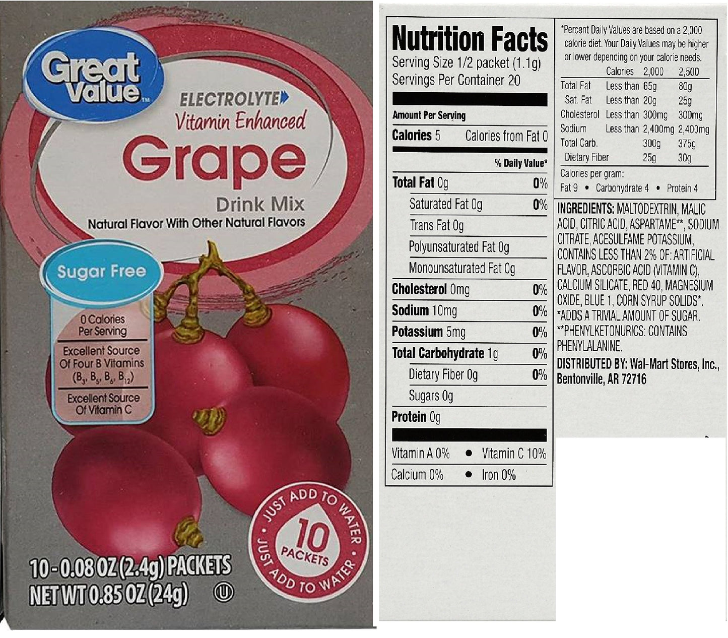 Great Value Low Calorie Sugar-Free Drink Mixes Variety Fruit Flavor 3-Box Bundle (Cherry,Grape,Orange Early Rise, 3-Pack)