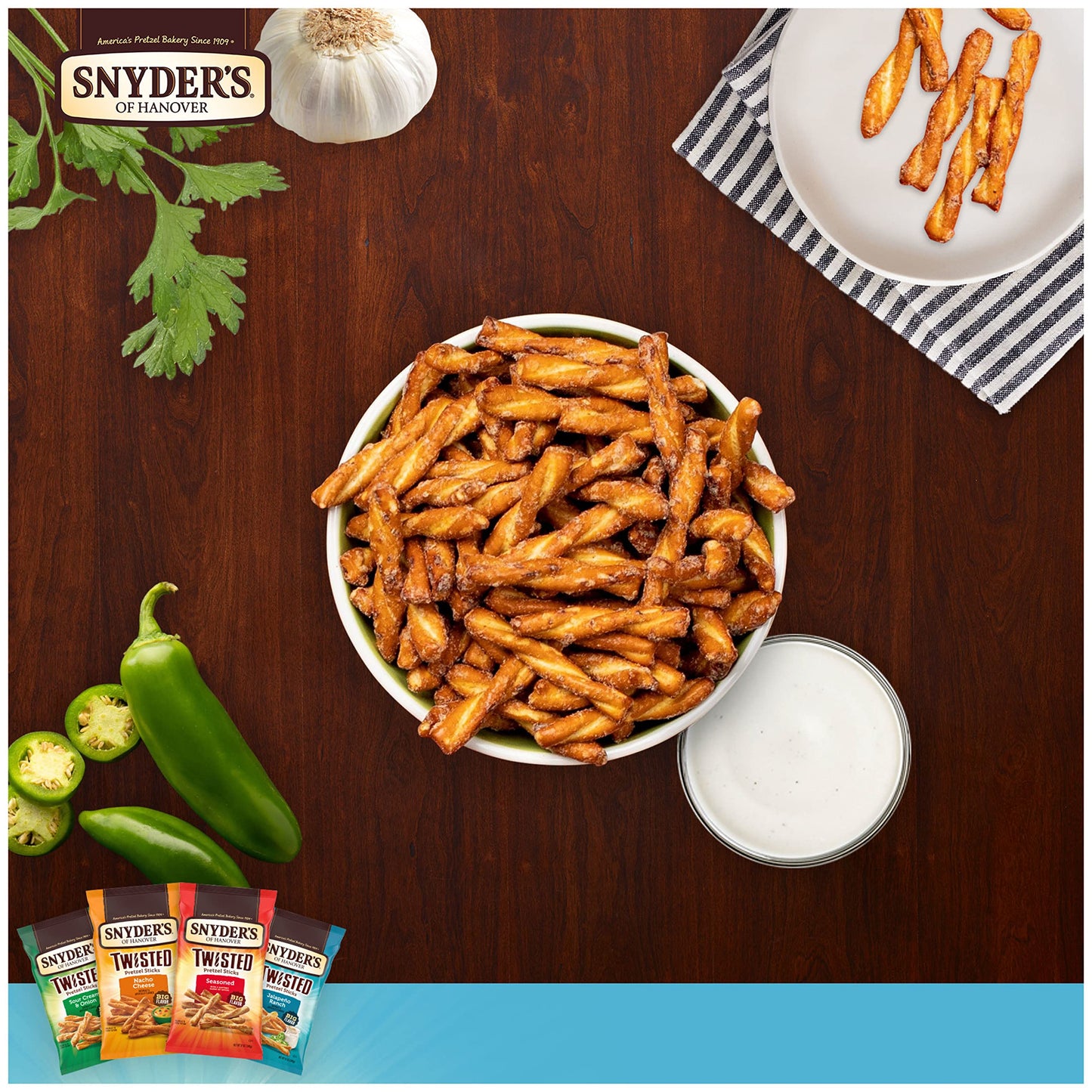 Snyder'S Of Hanover, Jalapeno Ranch Twisted Pretzel Sticks, 12 Oz Bag