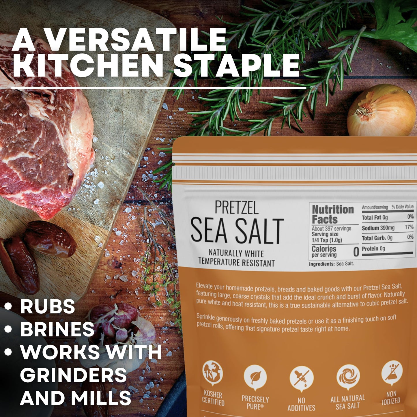 Sea Salt Superstore Coarse Sea Salt for Pretzels, 14 oz Bag, All Natural