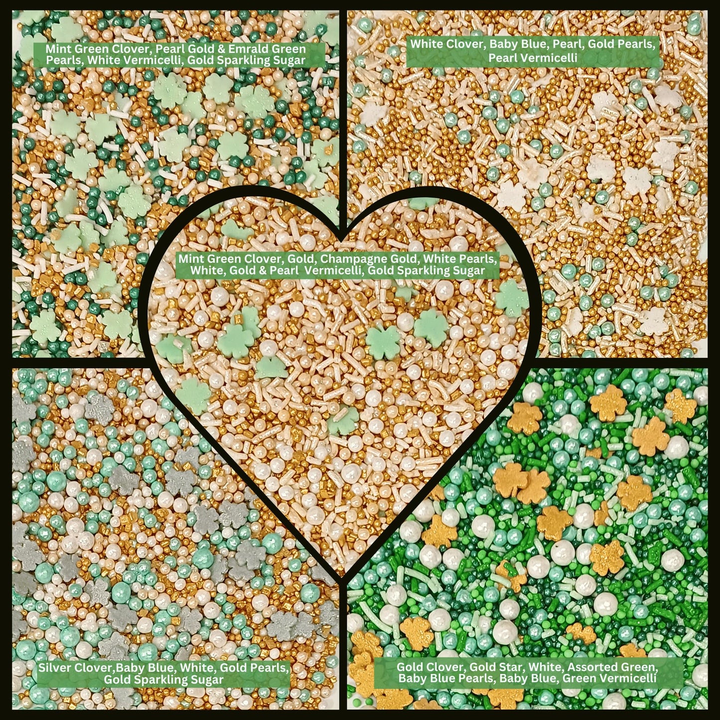 Confect St. Patricks Green & Gold Leaf Sprinkles | White Pearl Sprinkles | Gold Star Sprinkles | Edible Sprinkles | Sprinkles Fo