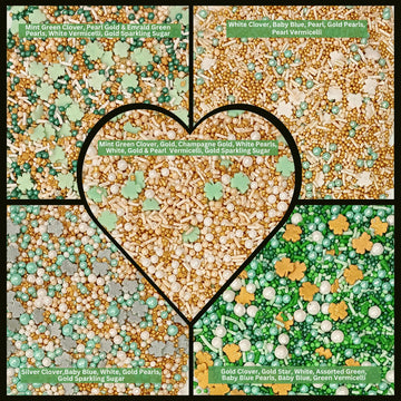 Confect St. Patricks Green & Gold Leaf Sprinkles | White Pearl Sprinkles | Gold Star Sprinkles | Edible Sprinkles | Sprinkles Fo