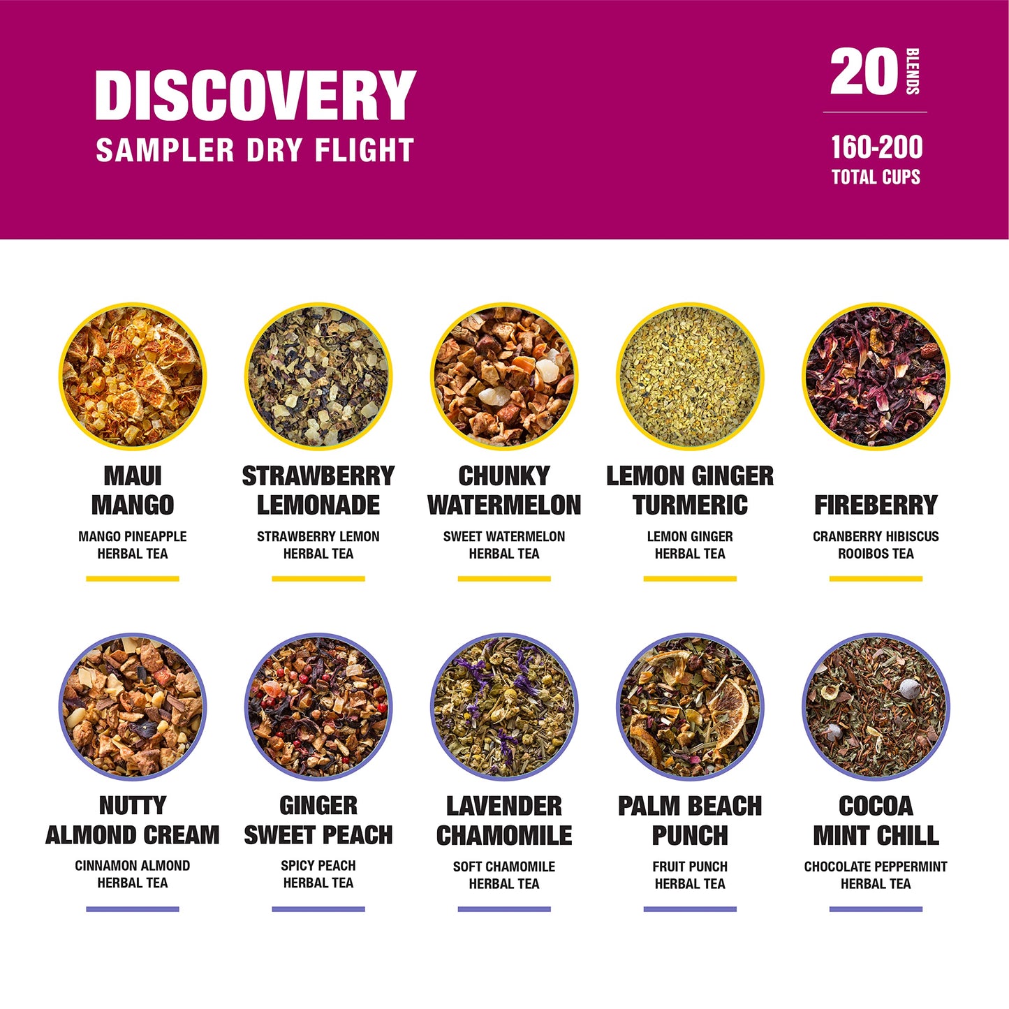Tiesta Tea Discovery Tea Sampler Set, 20 Loose Leaf Blends, Hot & Iced Tea, 20 Pouches, Up to 200 Cups