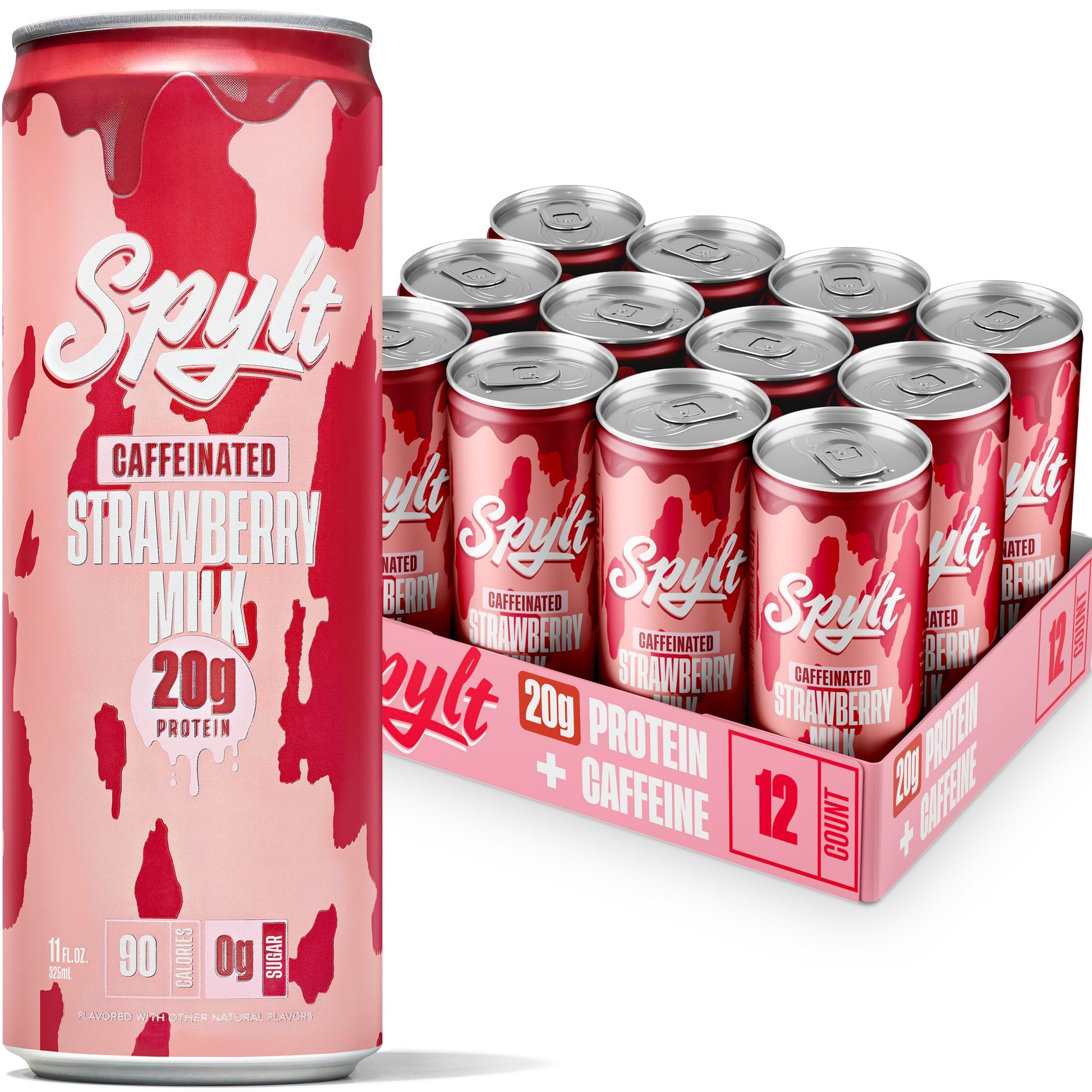 Spylt High Protein Strawberry Milk, 60mg Caffeine, 20g Protein, Sugar Free, 132 Fl Oz, Ready to Drink, Perfect for Workout Recovery