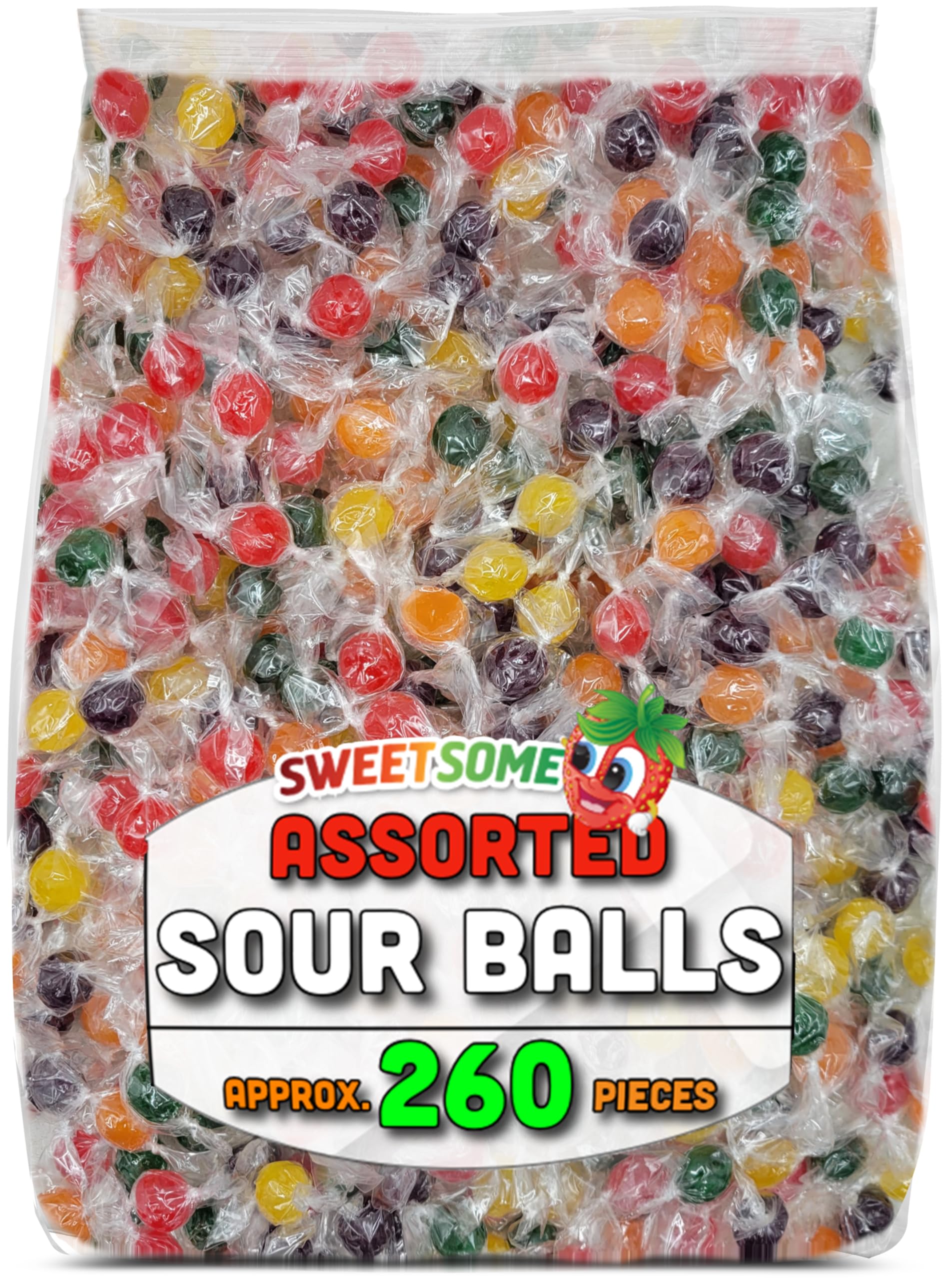Sweetsome Assorted Sour Balls - 260 Individually Wrapped Fruit-Flavored Hard Candies - Bulk Bag - 21.8 cm x 5.4 cm x 33.1 cm