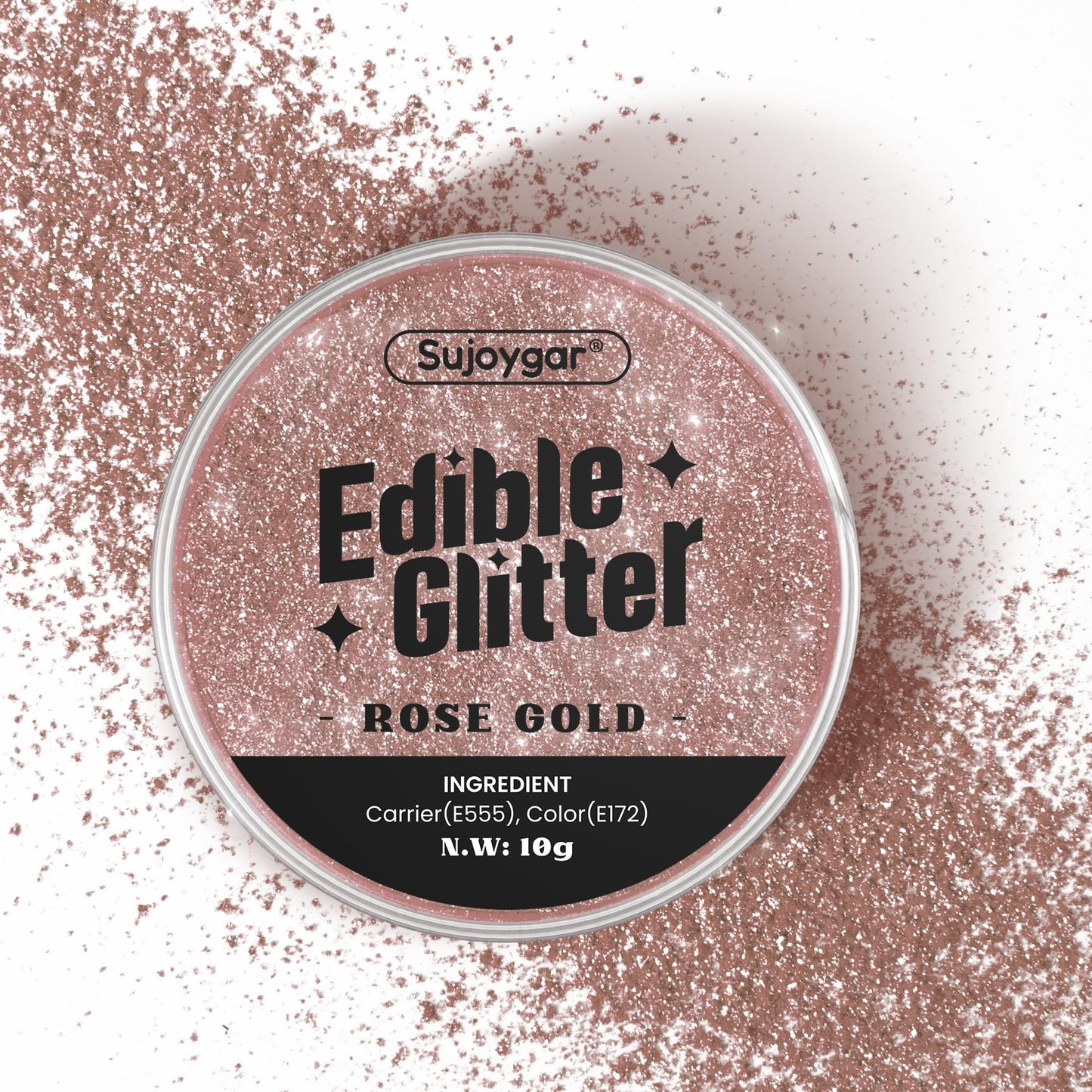 (10g) Rose Gold Edible Glitter for Cocktails, Drinks, Cakes - Girls Pink Luster Dust Edible Bulk - 100% Food Safe Cake Glitter D
