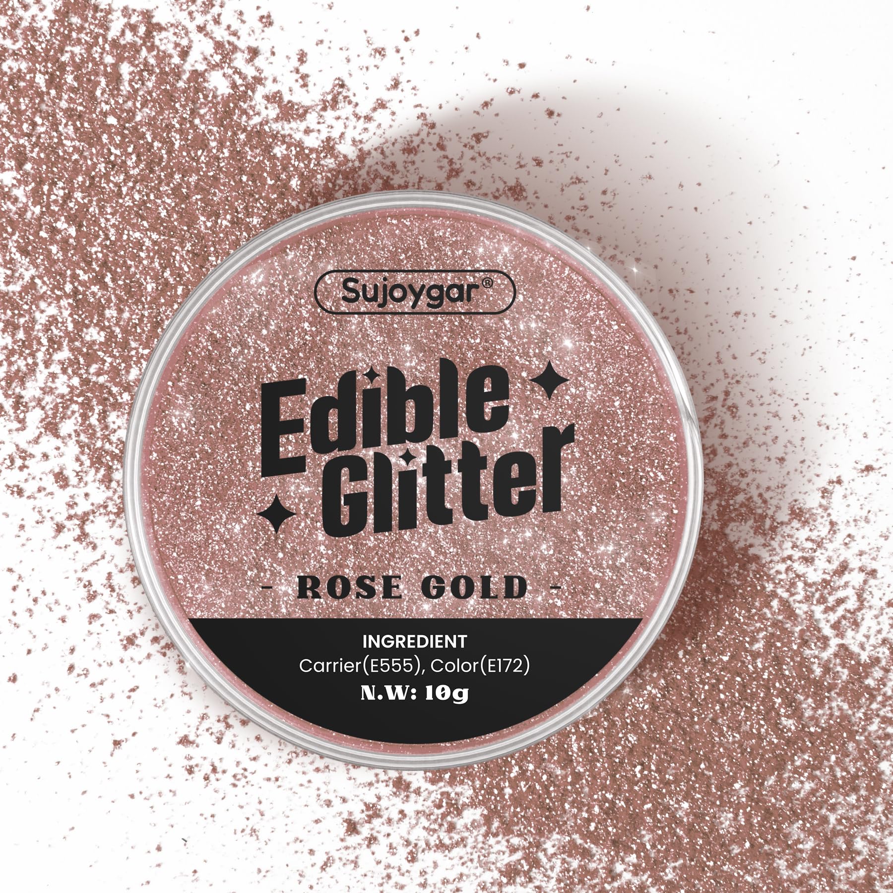 (10g) Rose Gold Edible Glitter for Cocktails, Drinks, Cakes - Girls Pink Luster Dust Edible Bulk - 100% Food Safe Cake Glitter D