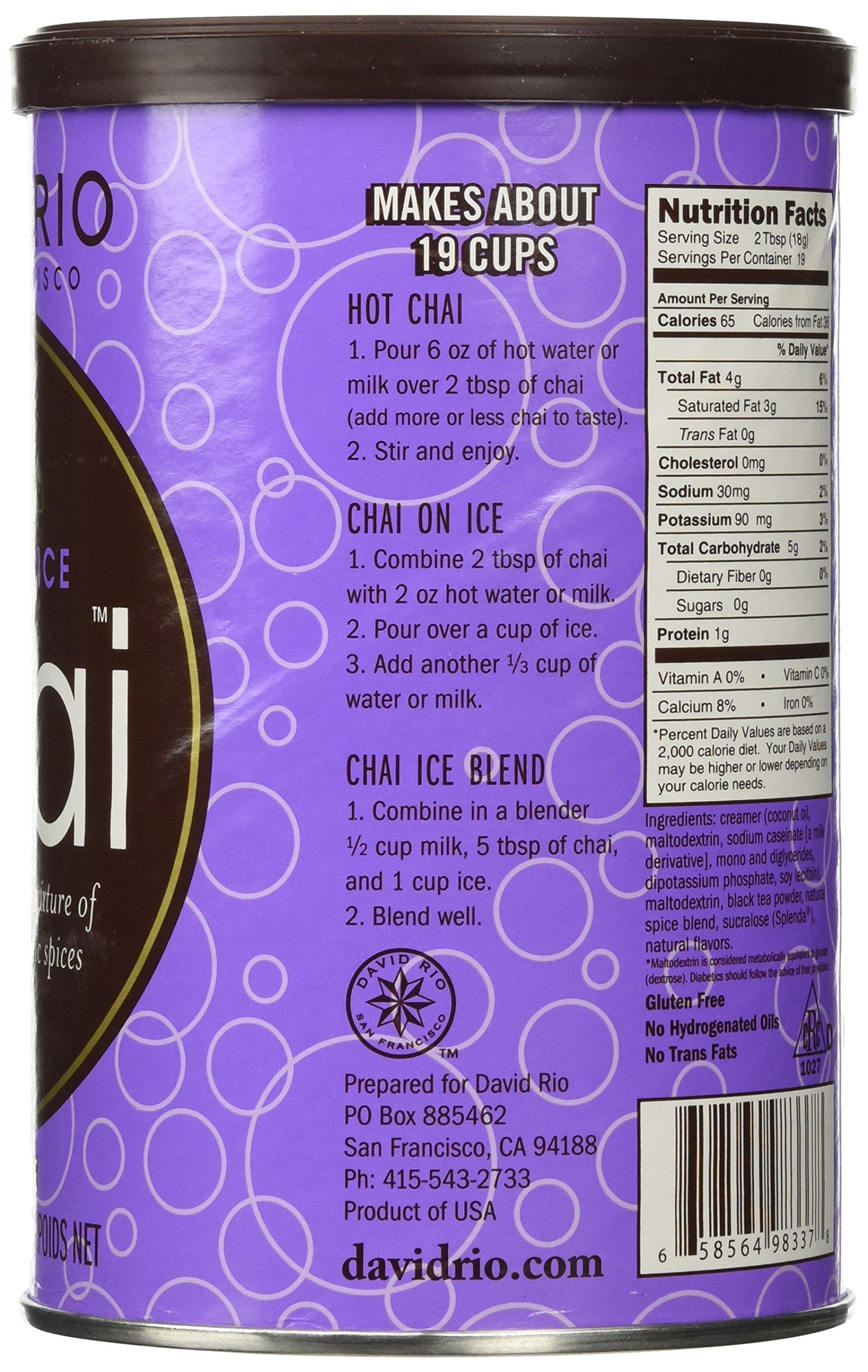 David Rio Orca Spice Sugar-Free Chai, 11.9oz Canisters - Pack of 2, Deliciously Sweet & Guilt-Free Herbal Beverage