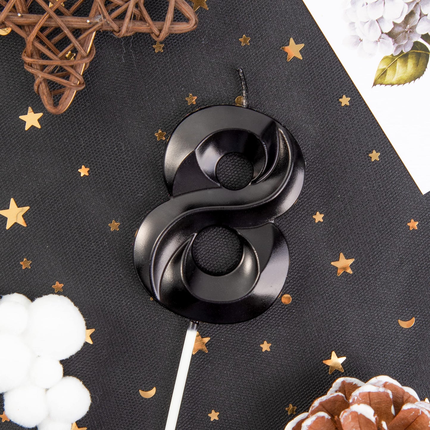 PHD CAKE Black Birthday Candles, 8 Number Cake Candles, 2.76 Inch Wax Party Celebration