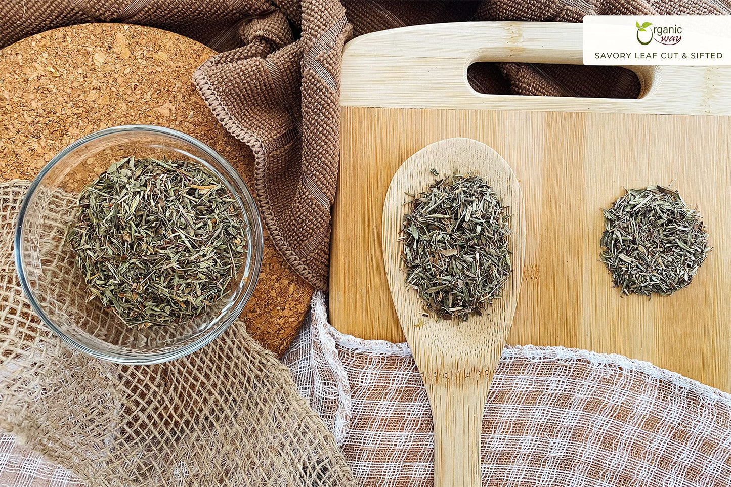 Organic Way Savory Leaf Cut & Sifted (Satureja Hortensis) | Herbal Tea - European Wild-Harvest | Organic & Kosher Certified | No