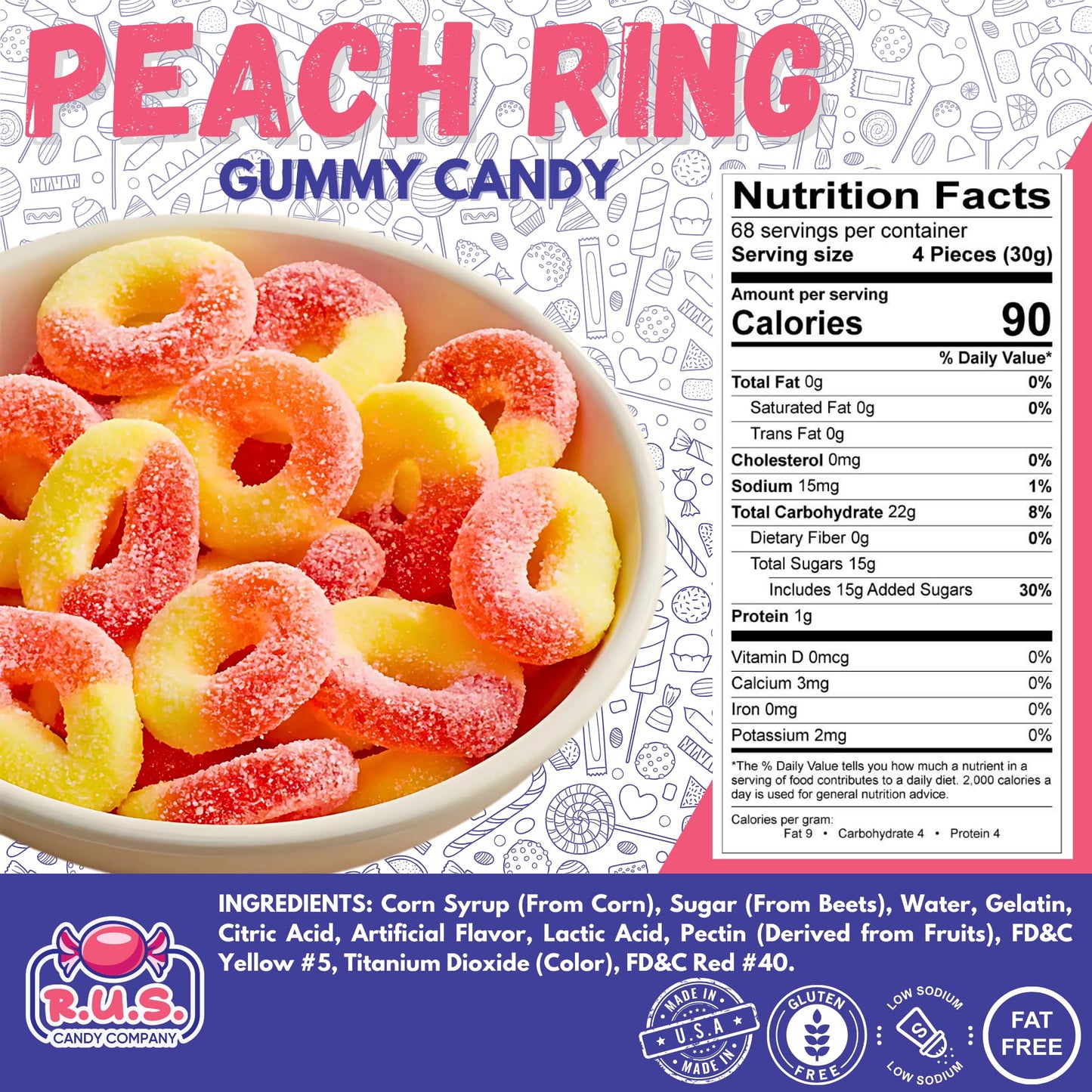 Peach Ring Gummies 8 oz Bag - Fruity Gummy Candy - Fresh, Soft & Chewy - Party, Snack, Candy Buffet - by RUS Candy Company (Peac