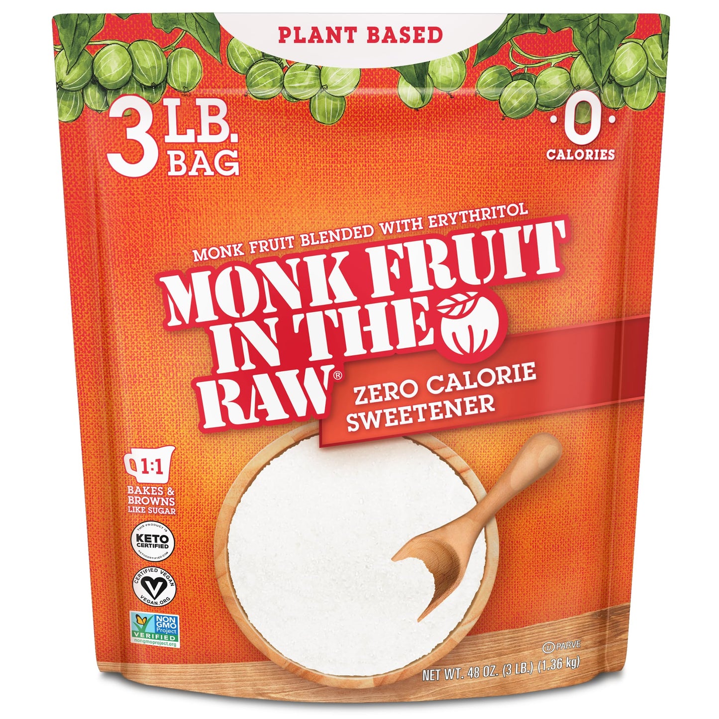 MONK FRUIT IN THE RAW, 48 oz Bakers Bag, Pack of 1, Natural Monk Fruit Sweetener w/Erythritol, Sugar-Free