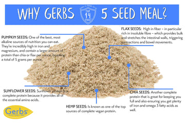 Gerbs Super 5 Seed Meal 4 Lbs. | Freshly Harvested & Packaged In Resealable Bulk Bag | Pumpkin, Sunflower, Hemp, Chia & Flax Seeds | Anti-Inflammatory Benefits & Protein Packed | Gluten Peanut Free