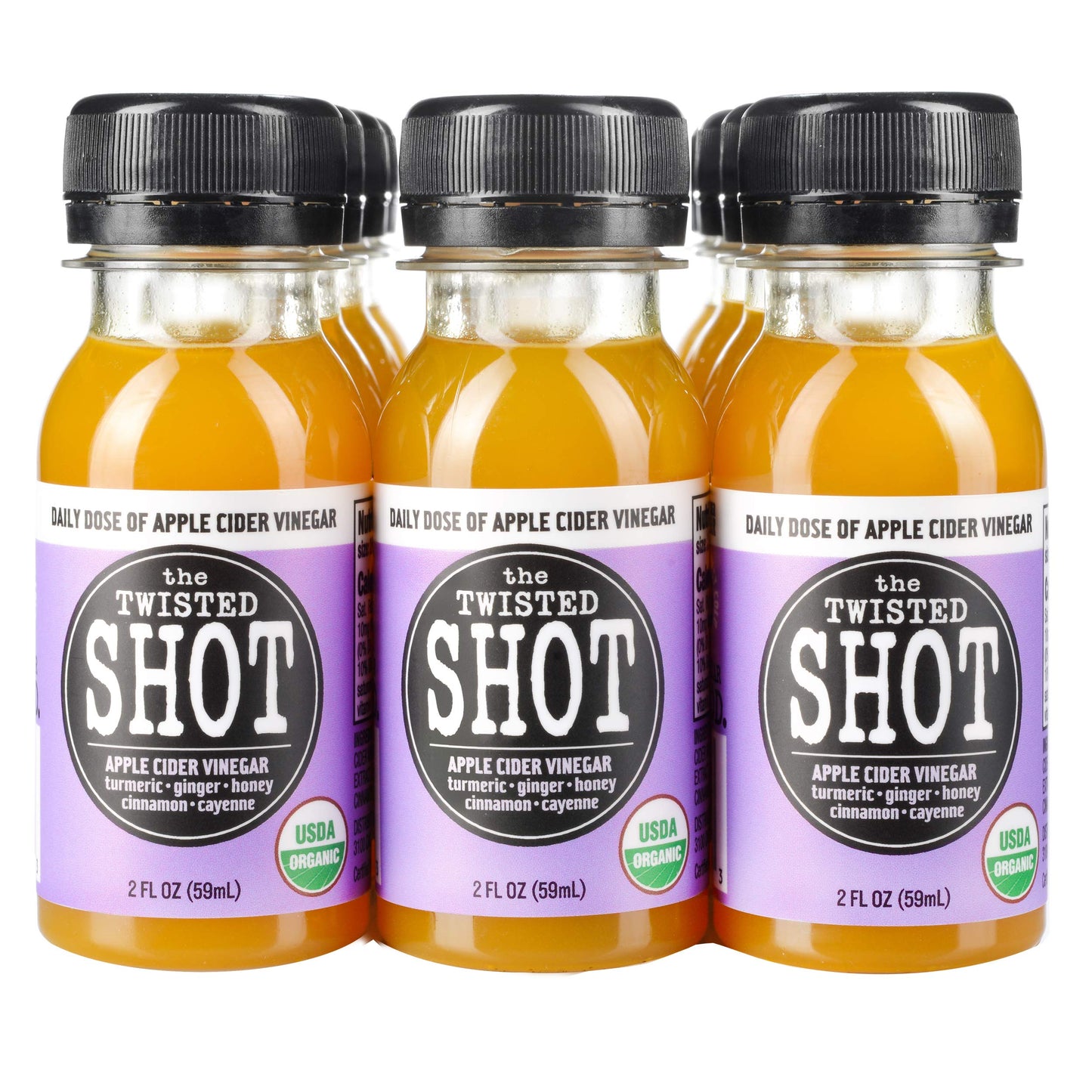 The Twisted Shot | Organic Apple Cider Vinegar Wellness Shots With Ginger, Turmeric, Honey, Cinnamon And Cayenne | Digestion, Immunity And Gut Health Support | Ready To Drink | 12, 2 Oz Mini Bottles