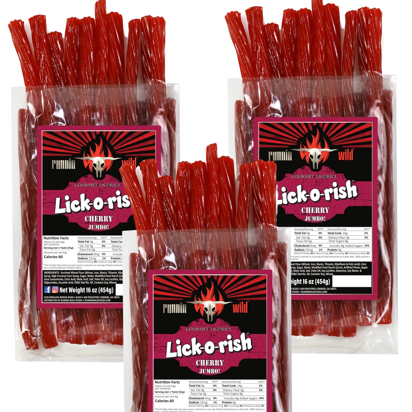 Cherry Licorice Candy | Lick-o-Rish, 3 Pounds Total (Set of 3 bags, 1 pound each)
