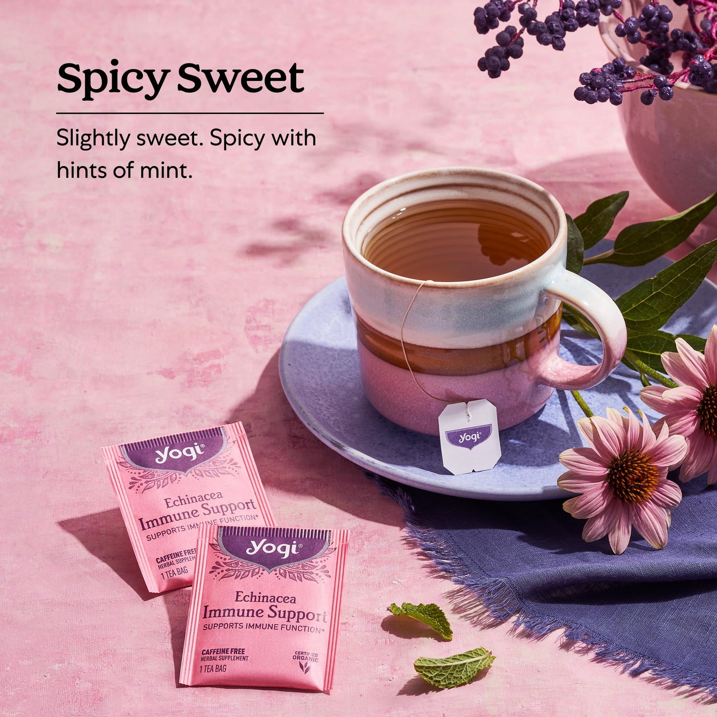 Yogi Tea Echinacea Immune Support Tea - 16 Tea Bags per Pack (6 Packs) - Organic Immunity Support Tea - Includes Peppermint Leaf