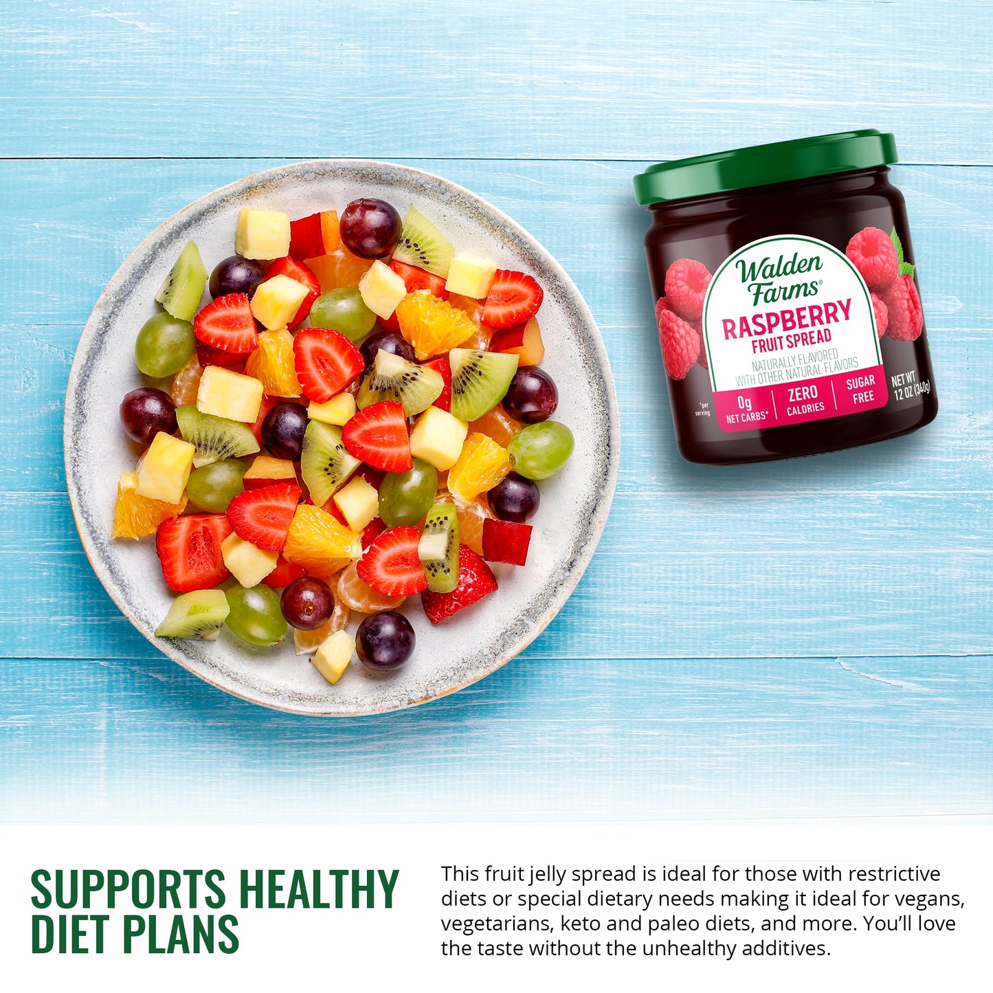 Walden Farms Raspberry Fruit Spread 12 oz Jar, Natural Sugar Free Jam, 0g Net Carbs, Certified, Perfect on Snacks, Dessert Toppi