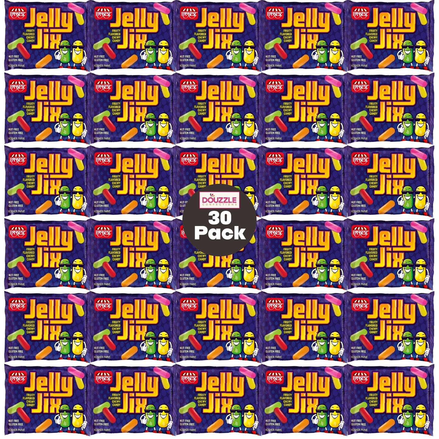 DOUzzle Back To School Jelly Jix Chewy Candies, Mini Packs (30 Count, 1 Pack) Individually Wrapped, Party Favor, Goodie Bag & Pi