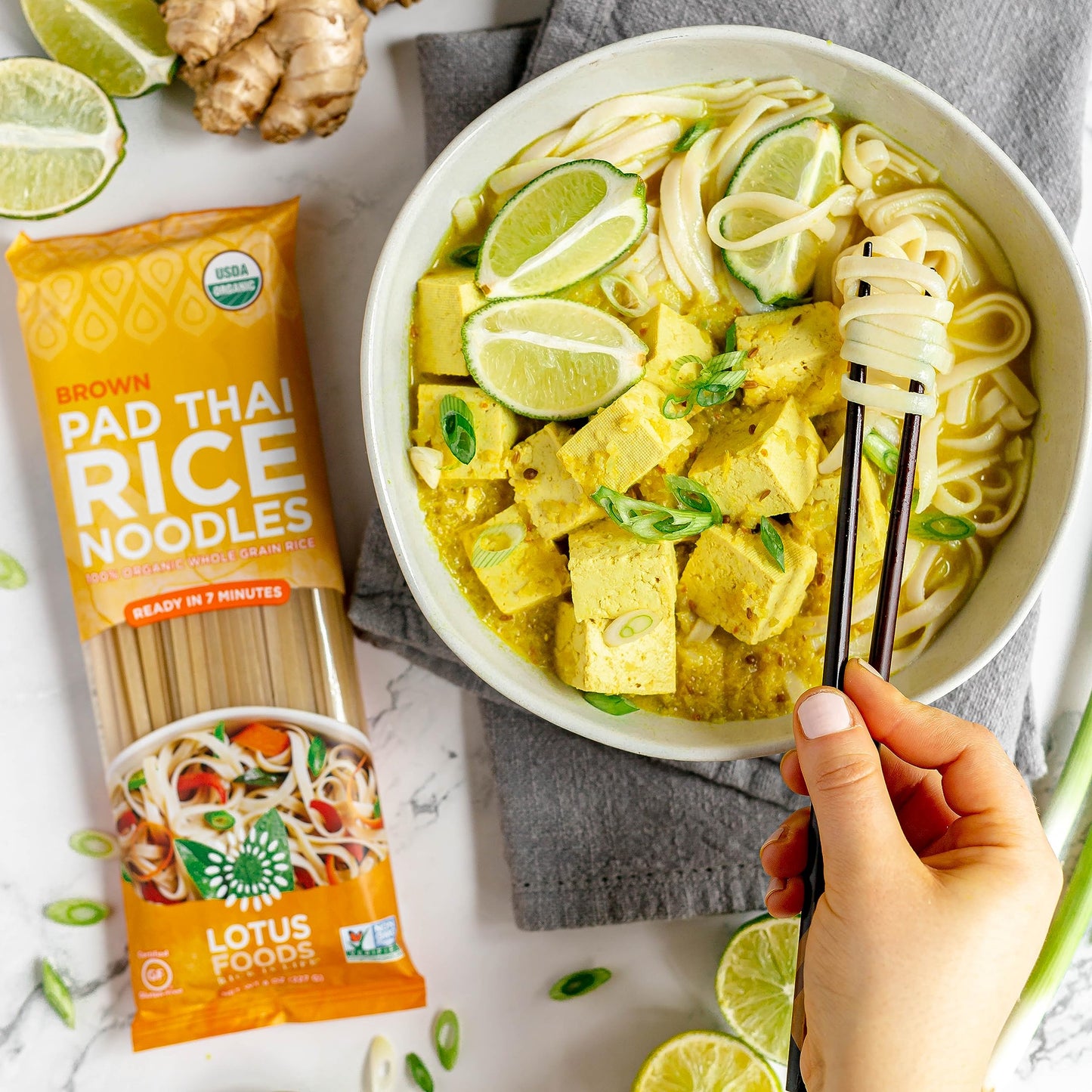 Lotus Foods Organic Brown Rice Pad Thai Rice Noodles - Gluten Free Pad Thai, Heirloom Rice Noodles, Authentic Asian Noodles, Rice Noodles Thailand, Usda Organic, Non Gmo - 8 Oz (Pack Of 8)